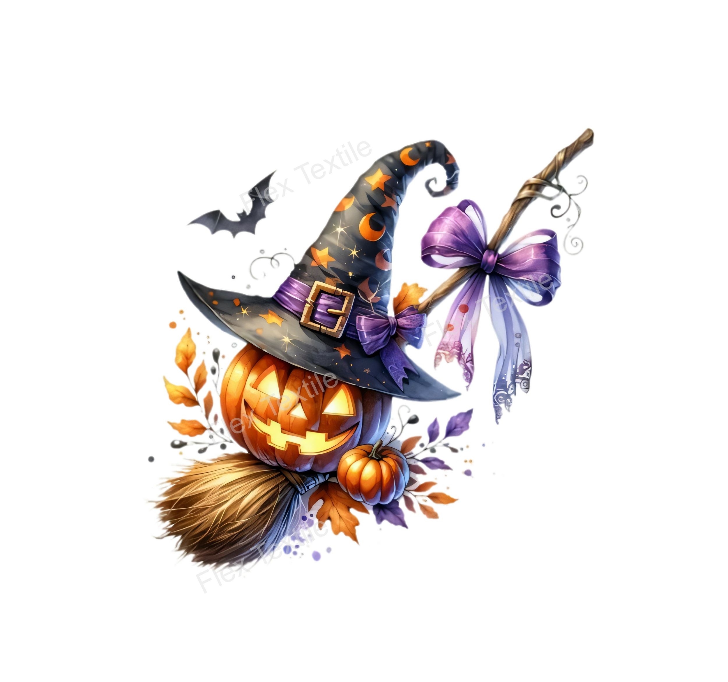 Chapeau Citrouille Balai Halloween Transfert Thermocollant Flex textile