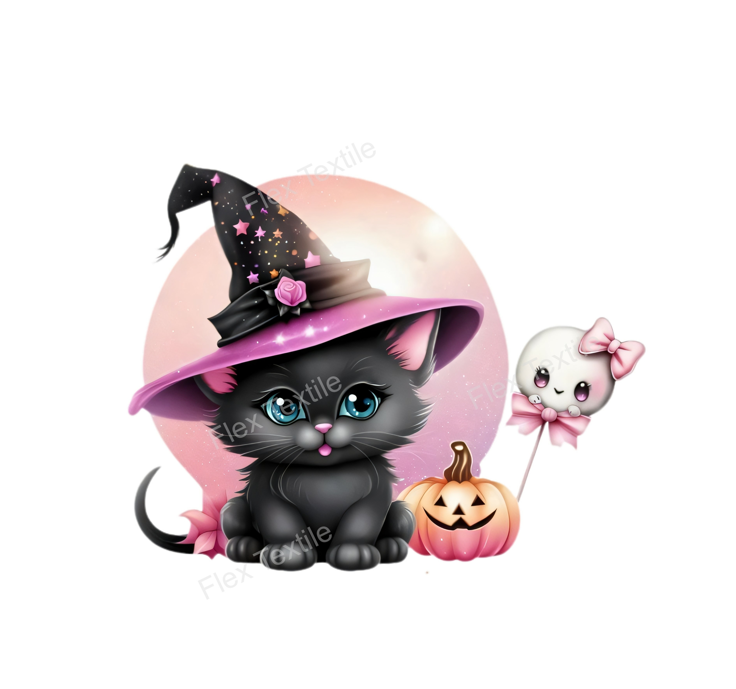 chat chapeau citrouille halloween transfert thermocollant flex textile