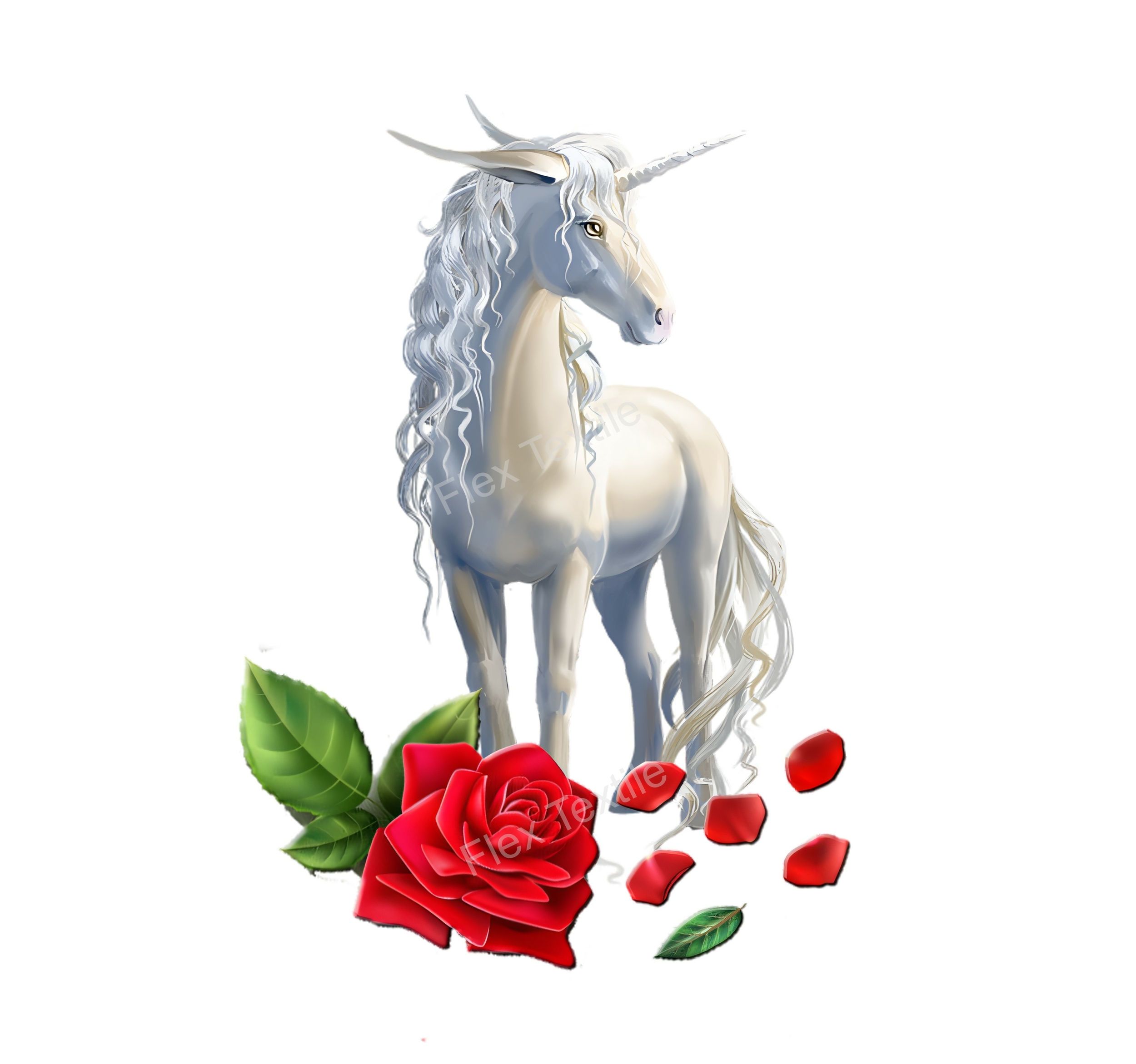 Licorne Blanche Fleur Impression DTF Flex Textile