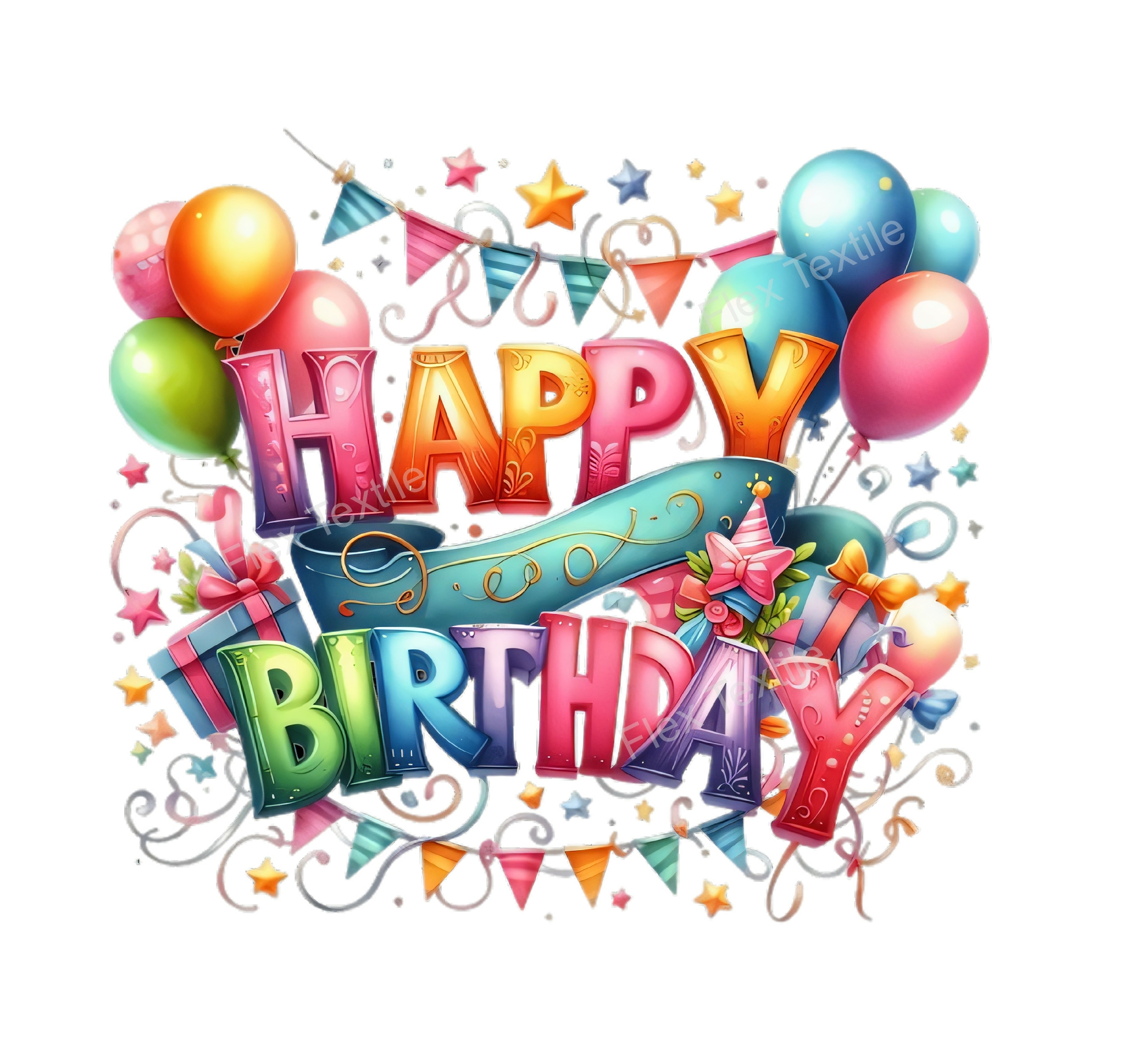happy birthday ballons transfert thermocollant impression dtf flex textile