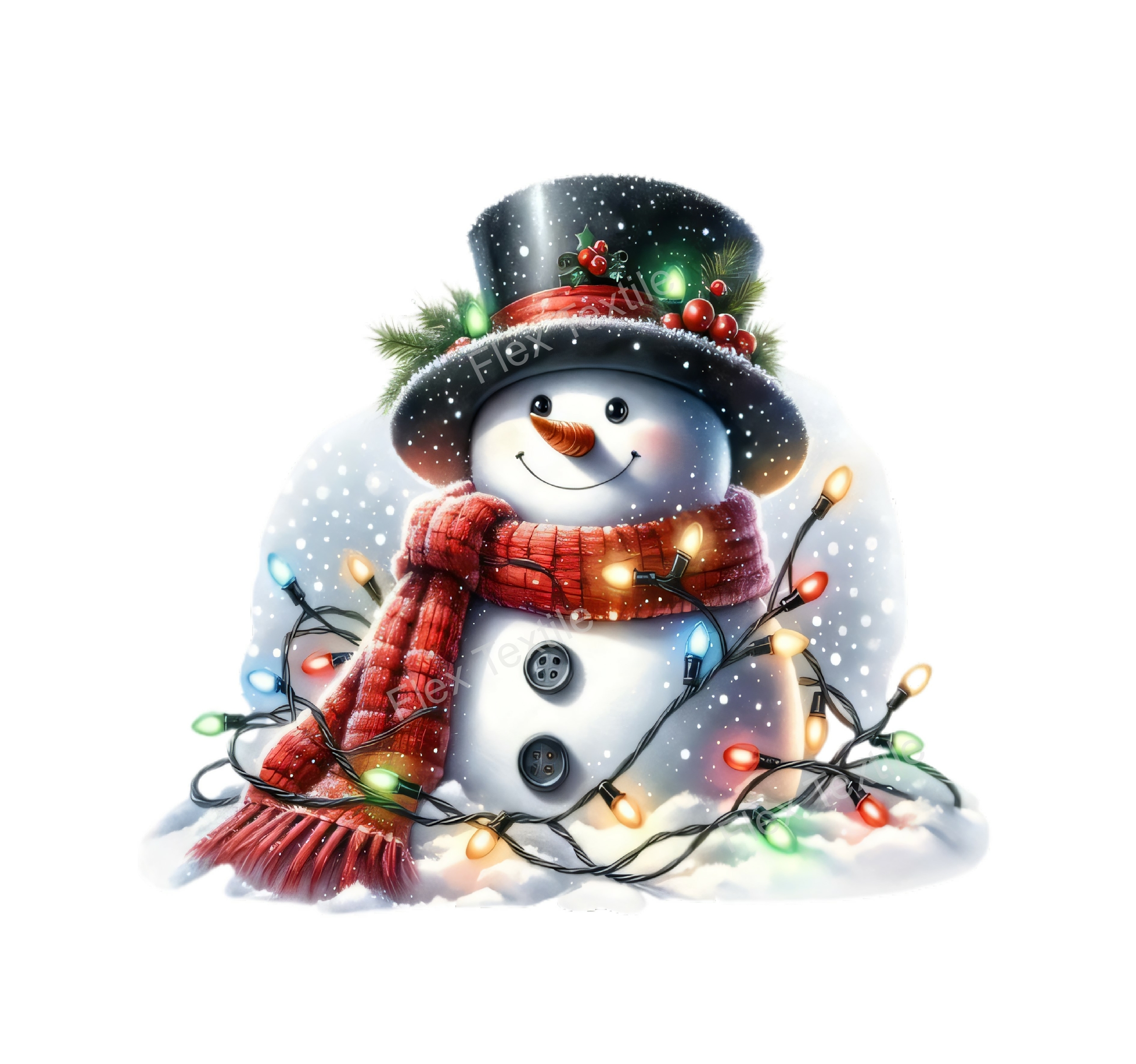 Bonhomme Neige Lumières transfert thermocollant impression dtf flex textile