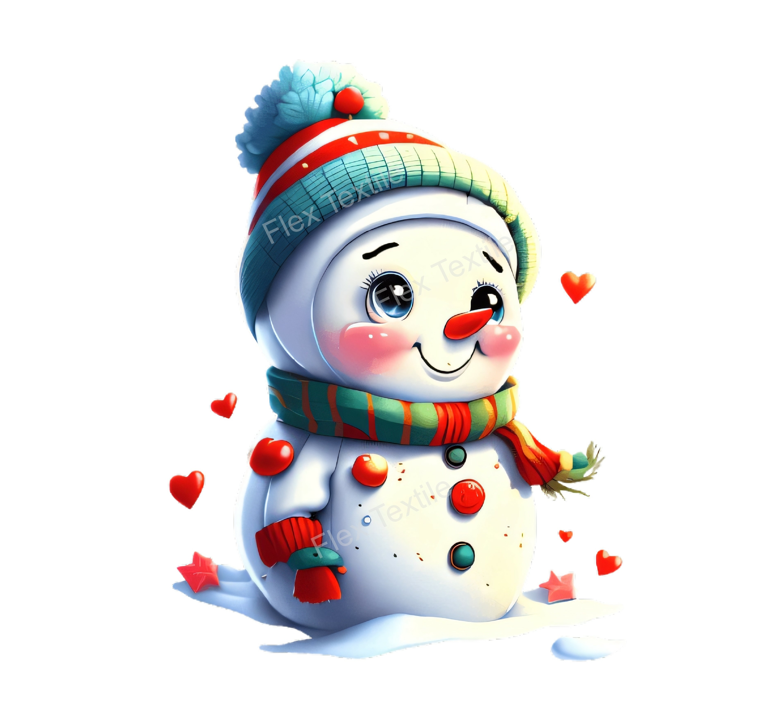 bonhomme neige coeurs transfert thermocollant impression dtf flex textile