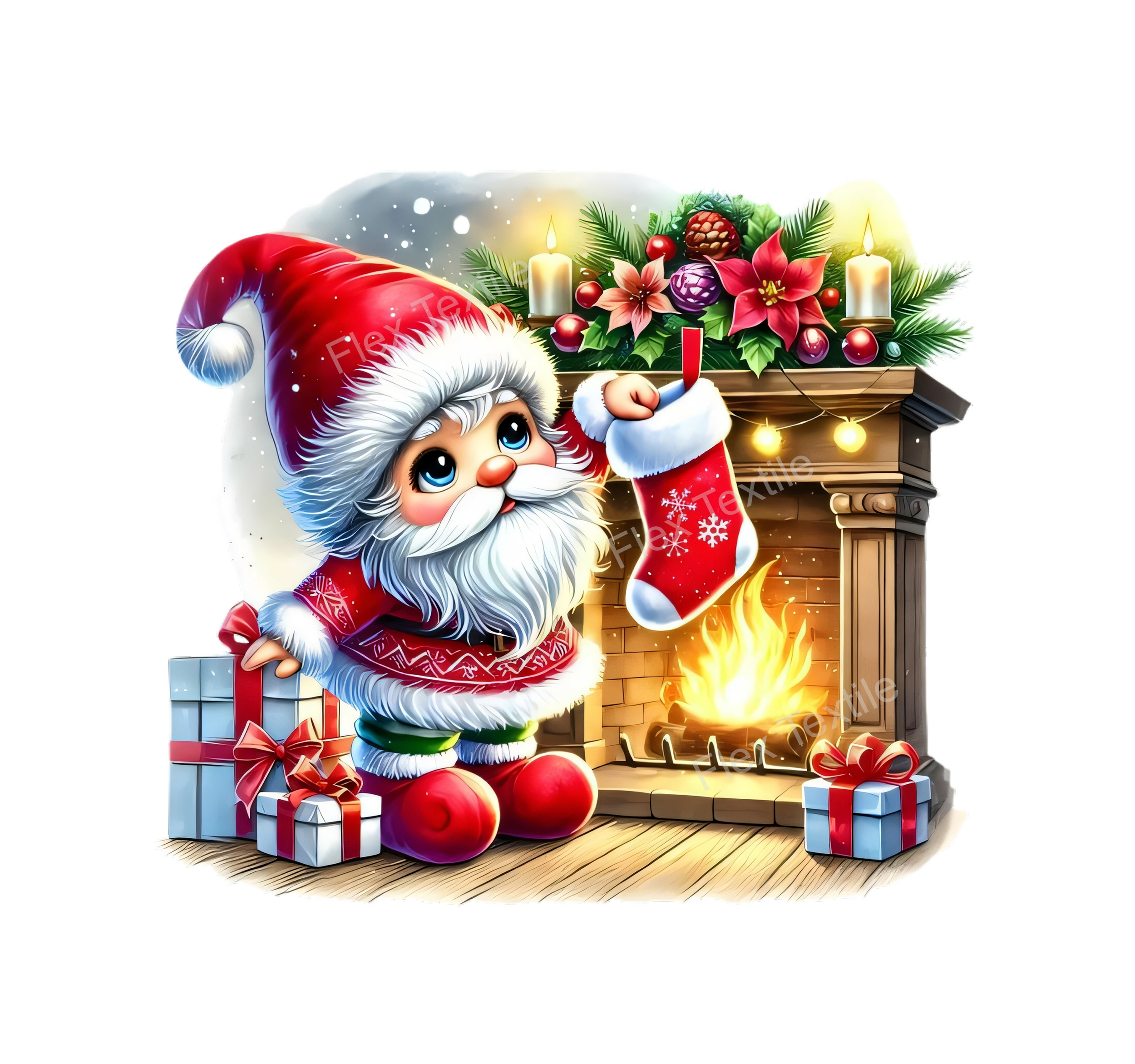 Père noël cheminée transfert thermocollant impression dtf flex textile