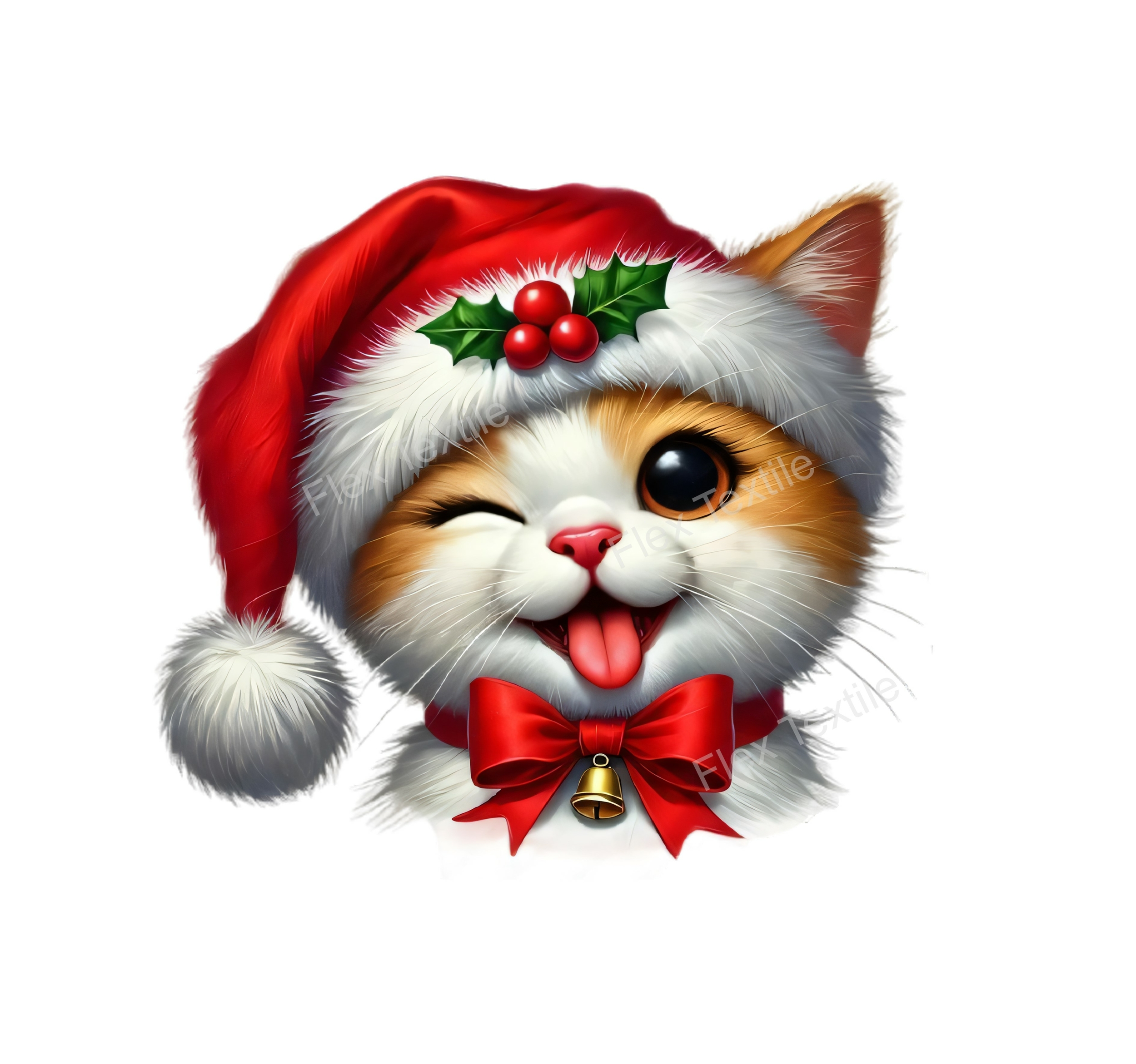 Chat Noël Transfert Thermocollant - Prêt à Poser - Impressions DTF