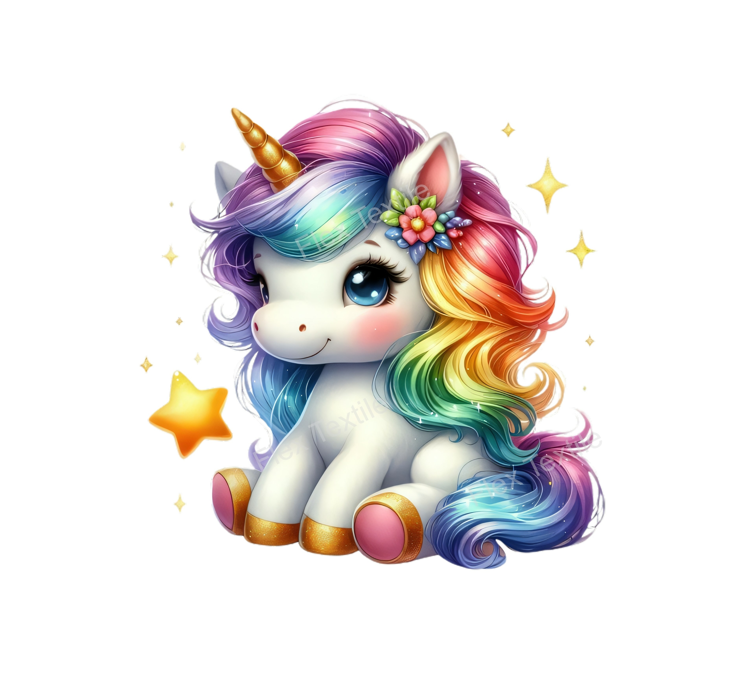 licorne rainbow étoiles transfert thermocollant impression dtf flex textile