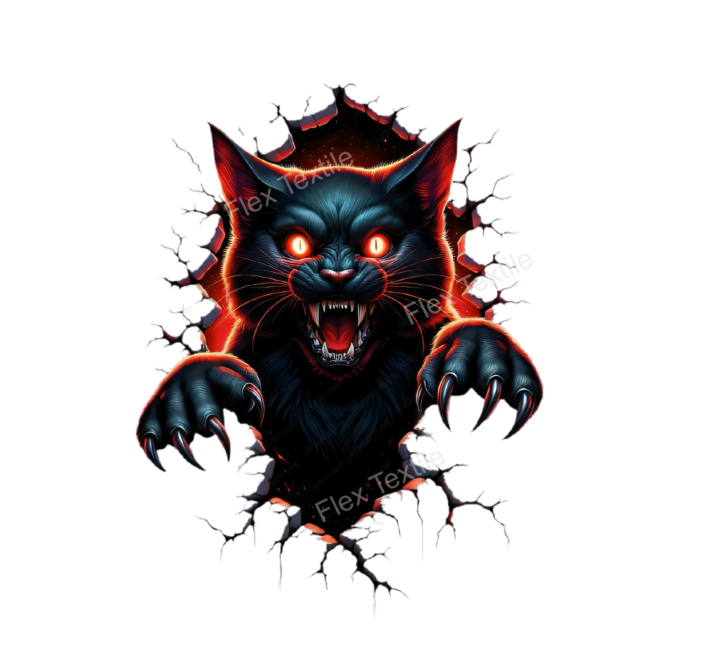 chat noir monstre transfert thermocollant impression dtf flex textile