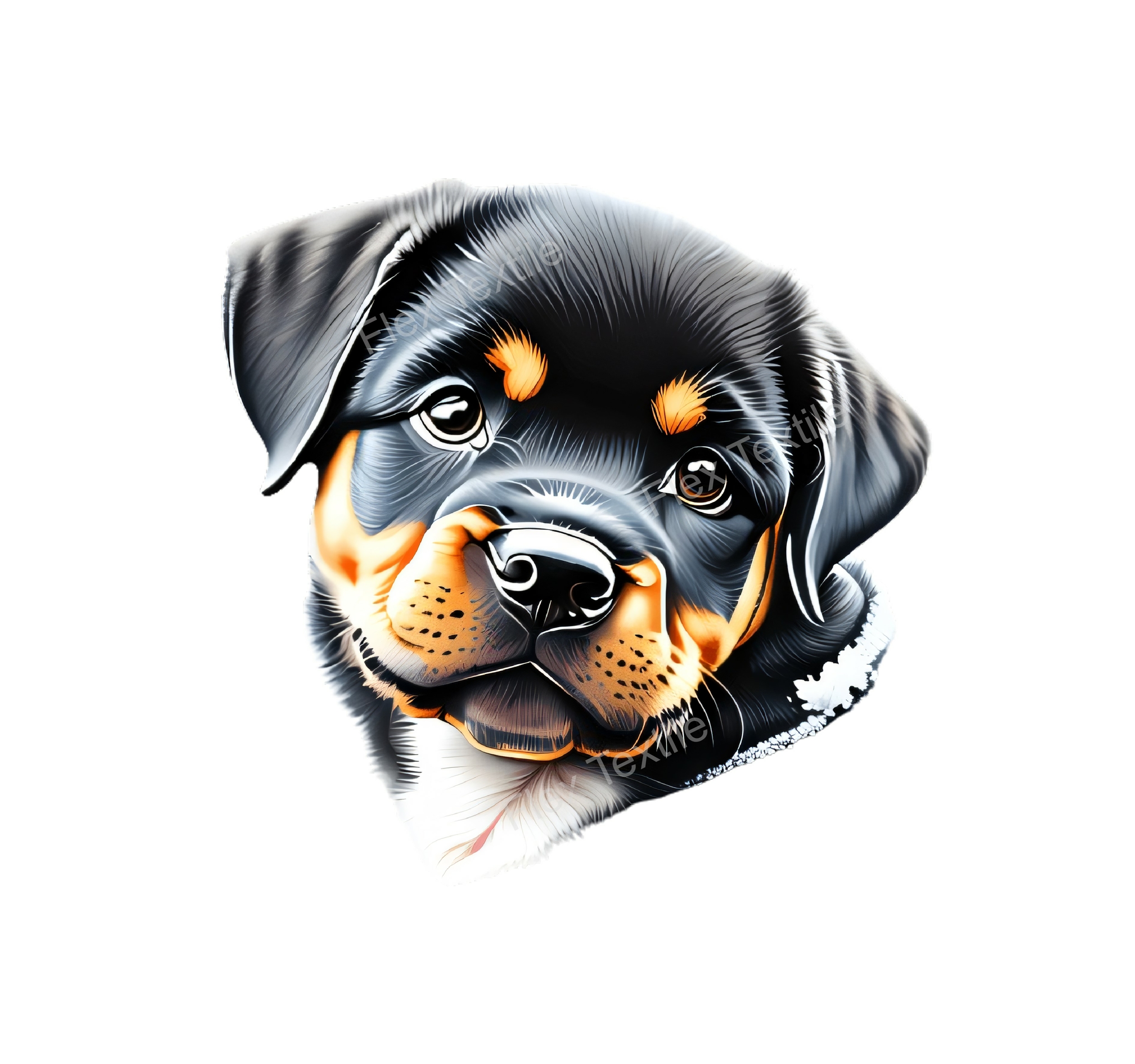 Tête bébé rottweiler transfert thermocollant impression dtf flex textile