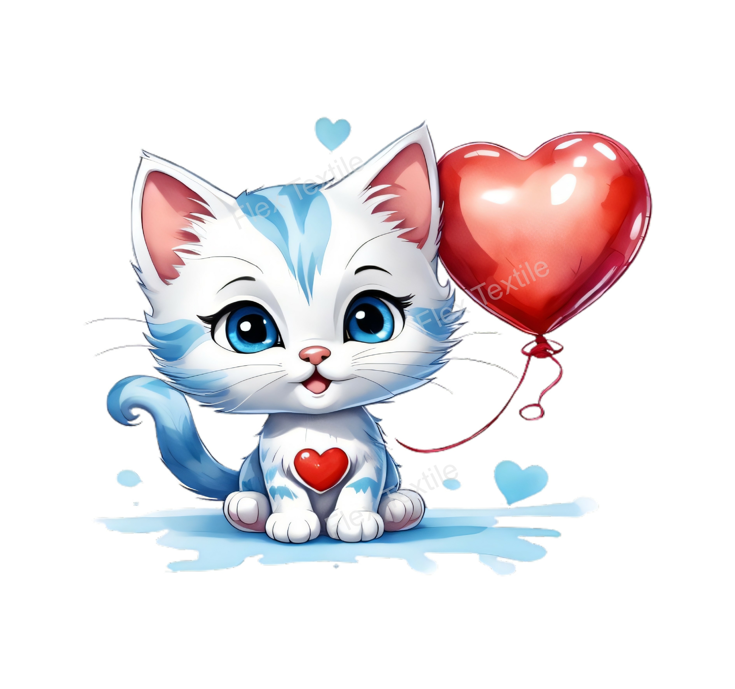 chat ballon coeur transfert thermocollant impression dtf flex textile