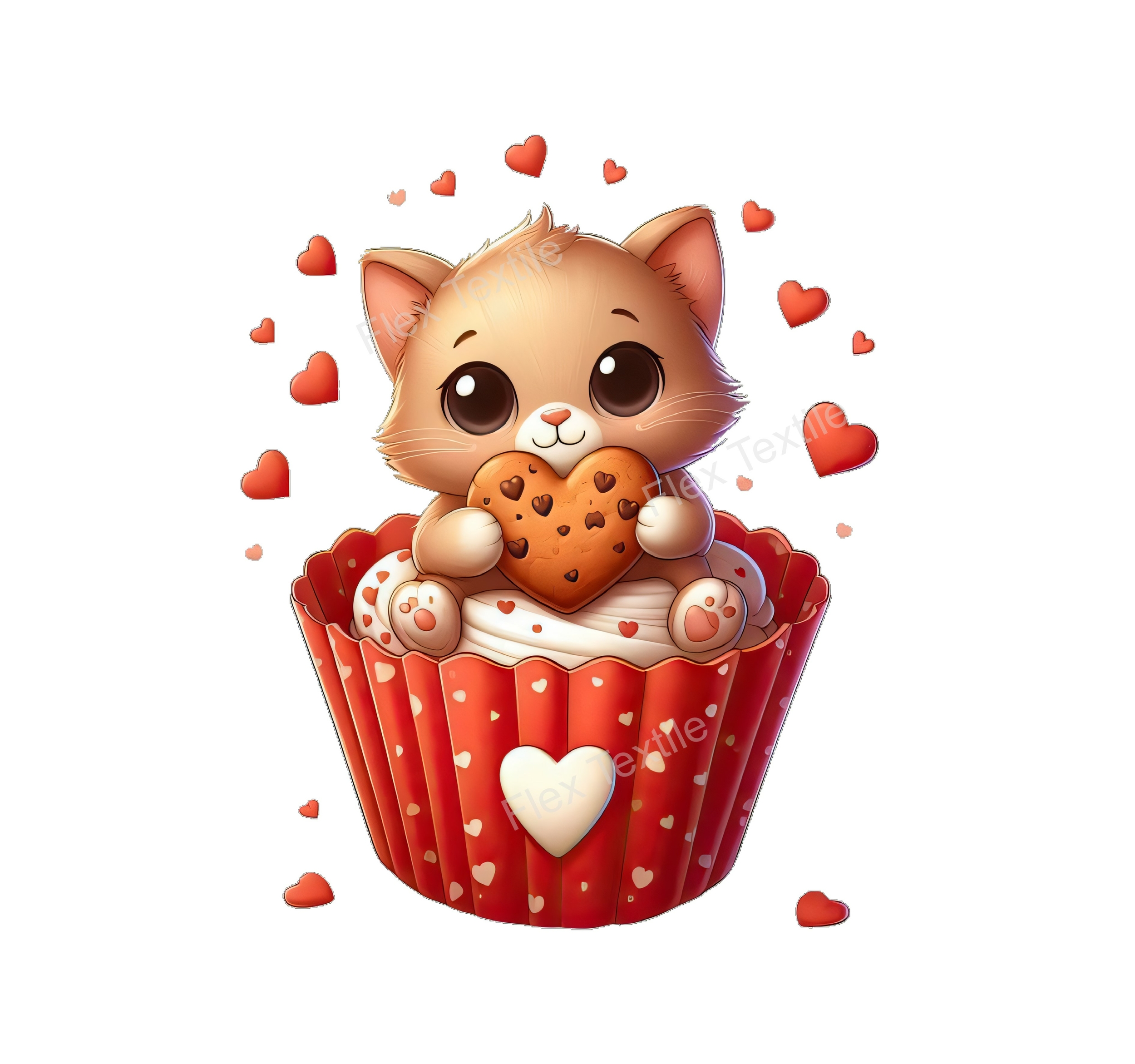 chat cupcake coeur transfert thermocollant impression dtf flex textile