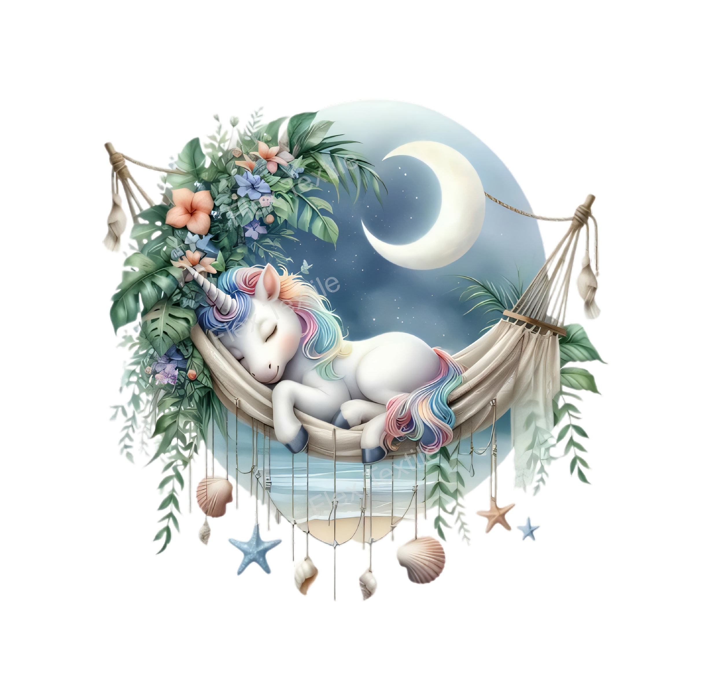 licorne dort hamac transfert thermocollant impression dtf flex textile