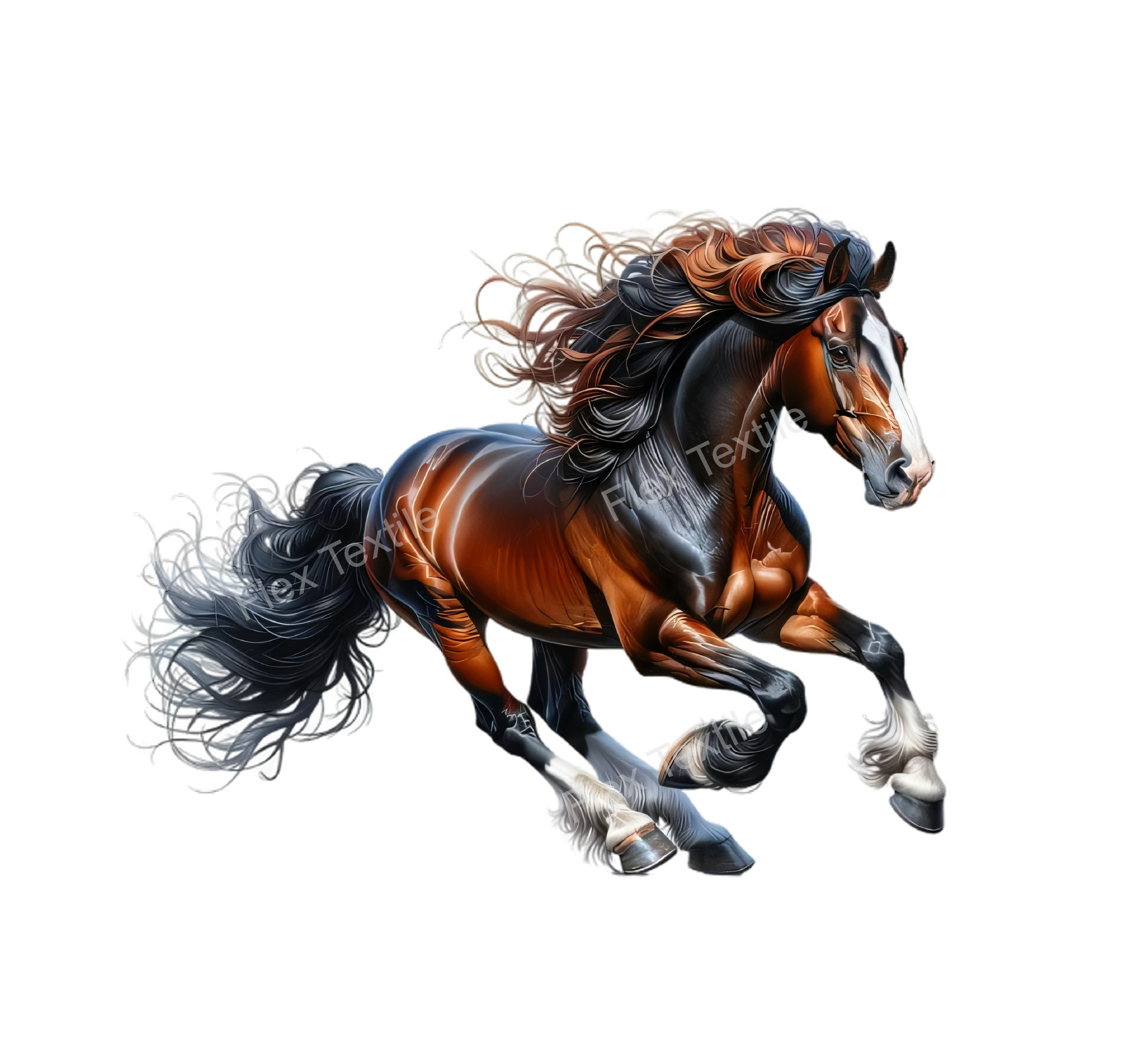 cheval marron noir galope transfert thermocollant impression dtf flex textile