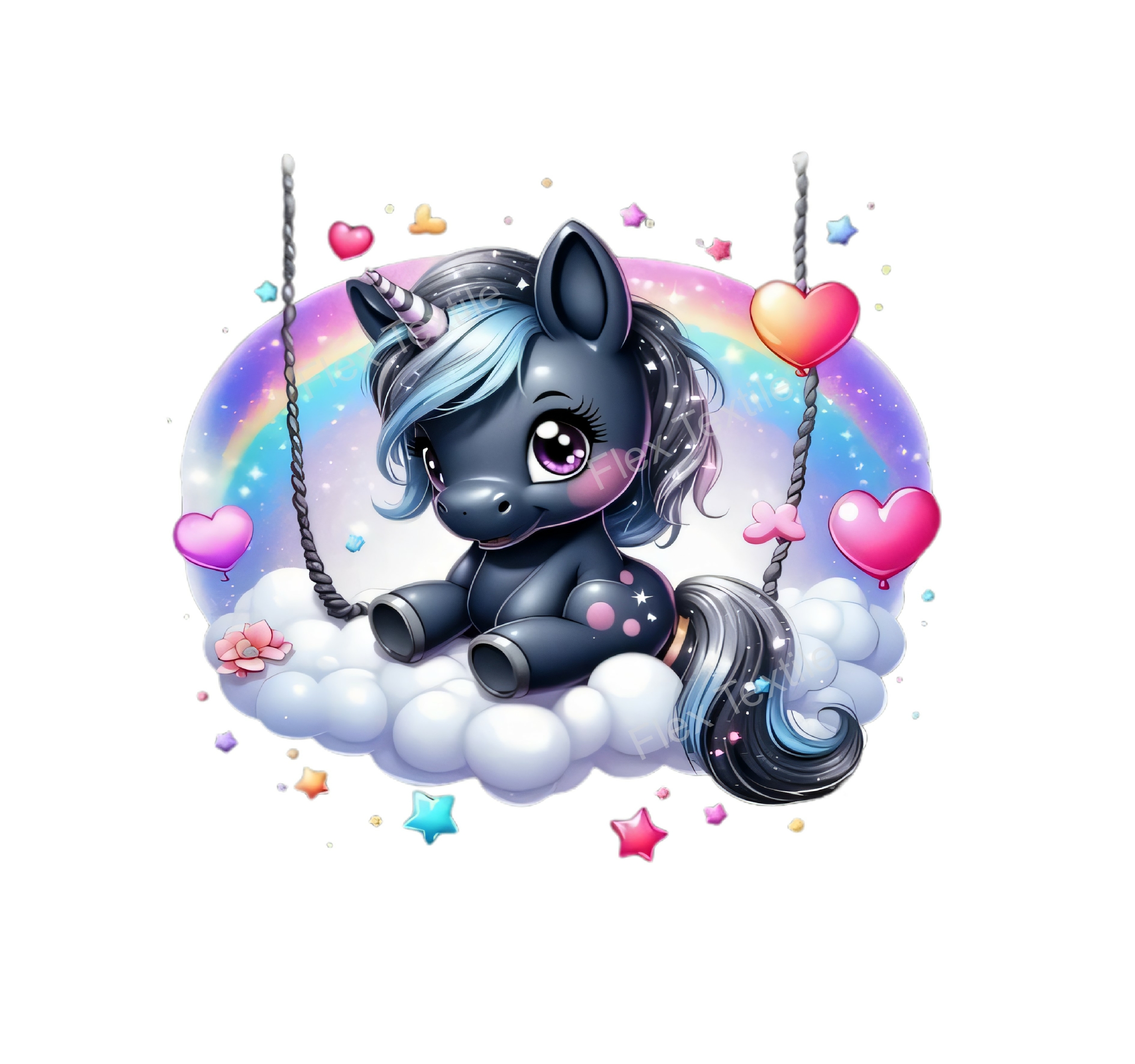 licorne balançoire nuage transfert thermocollant imprestion dtf flex textile