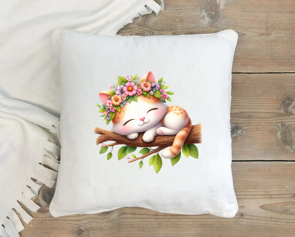 Chat Dort Branche Fleurs2
