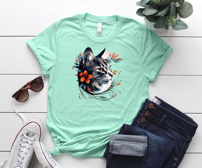 Chat Gris Fleurs1