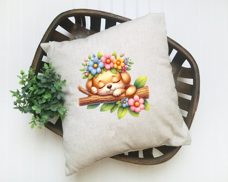 Chien Dort Branche Fleurs2