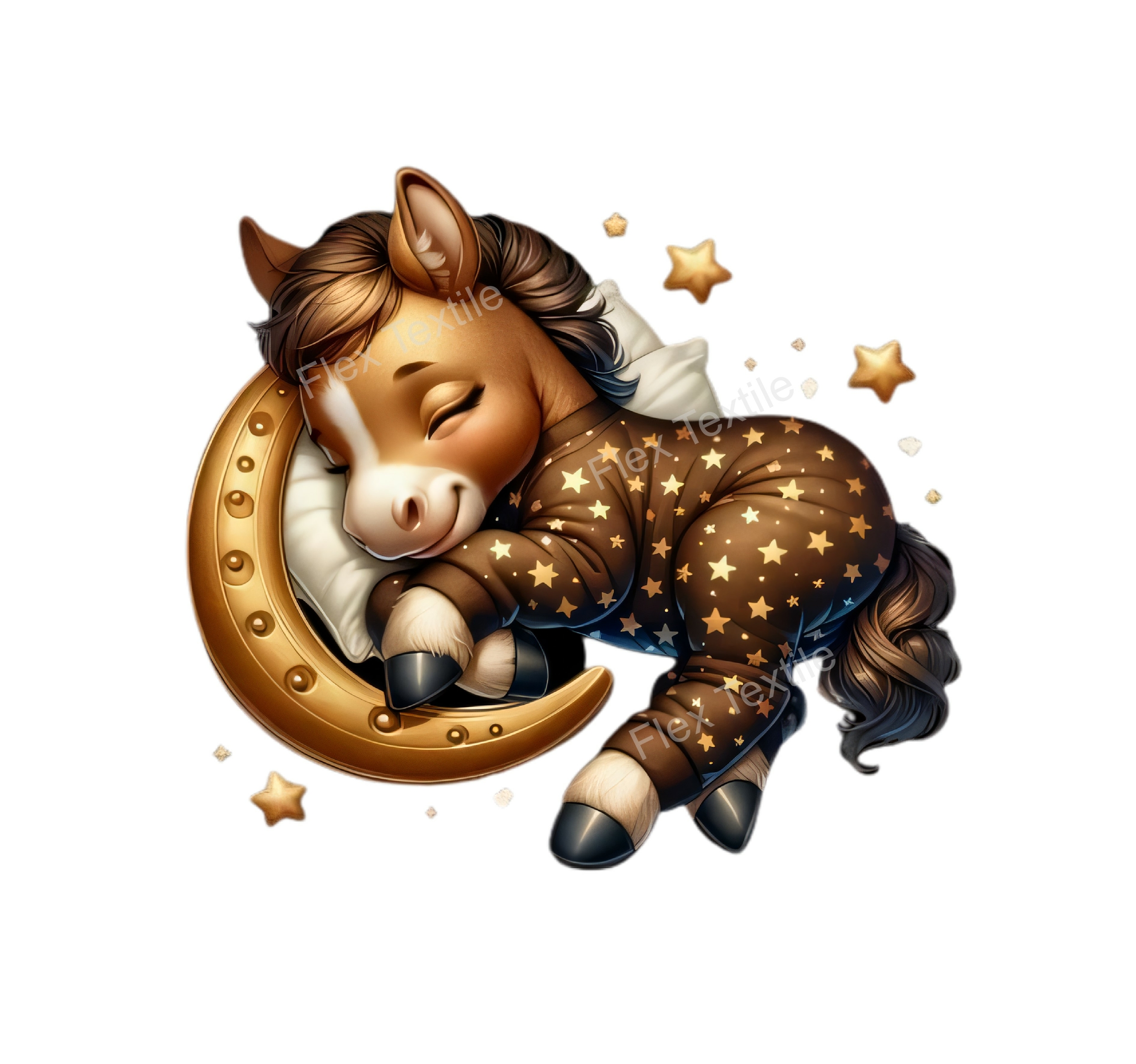 poney dort lune étoiles transfert thermocollant impression dtf flex textile