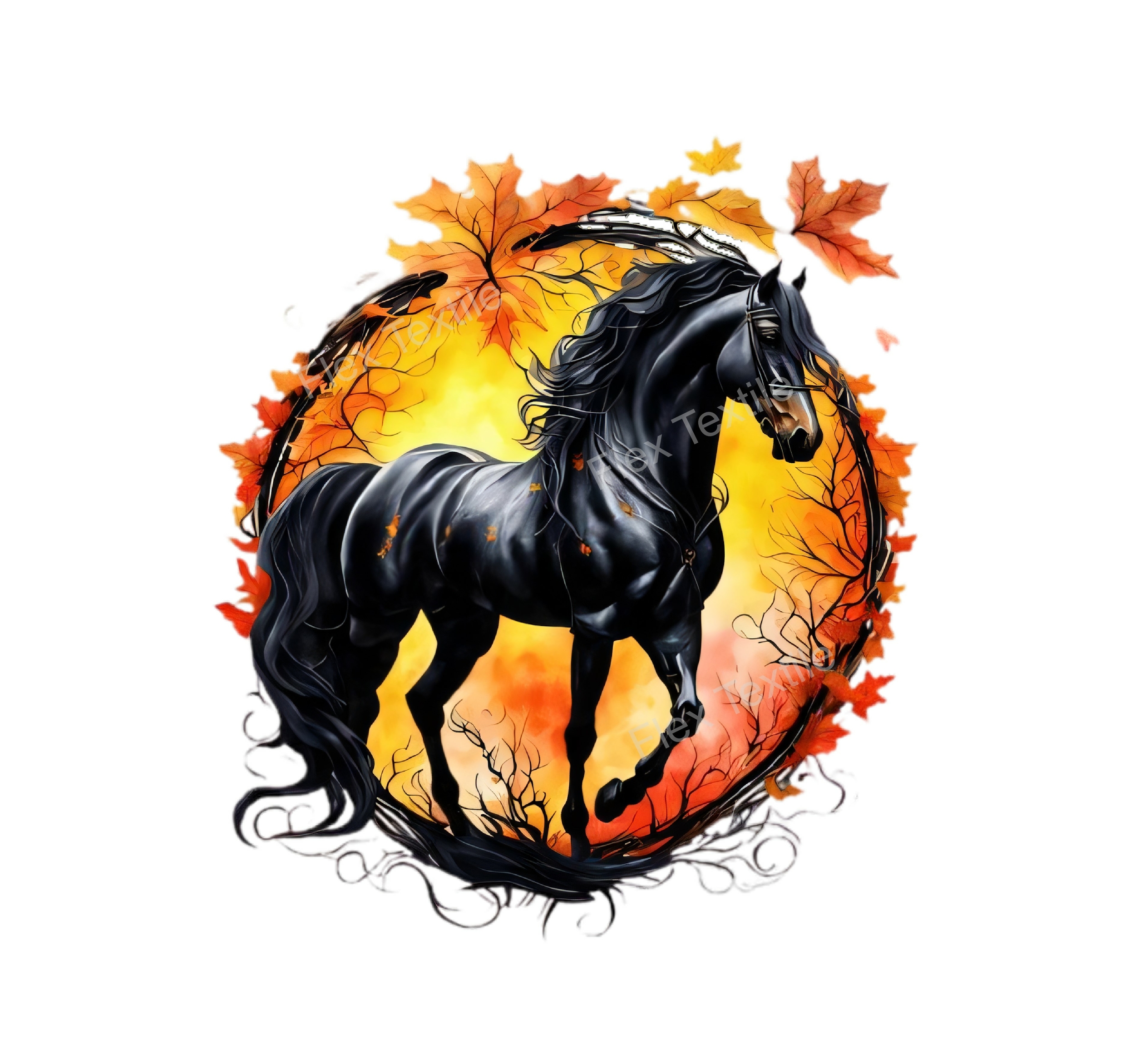 cheval cercle automne transfert thermocollant impression dtf flex textile