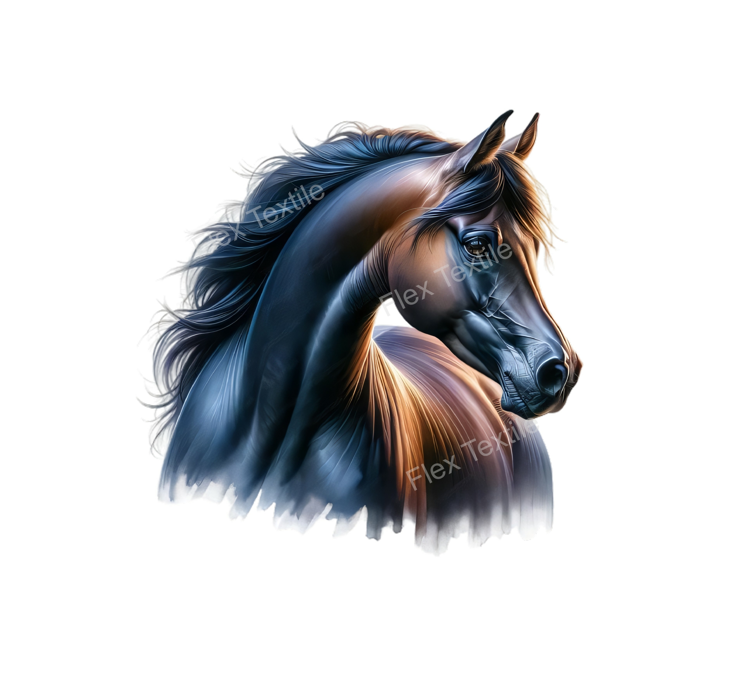 tête cheval noir transfert thermocollant impression dtf flex textile