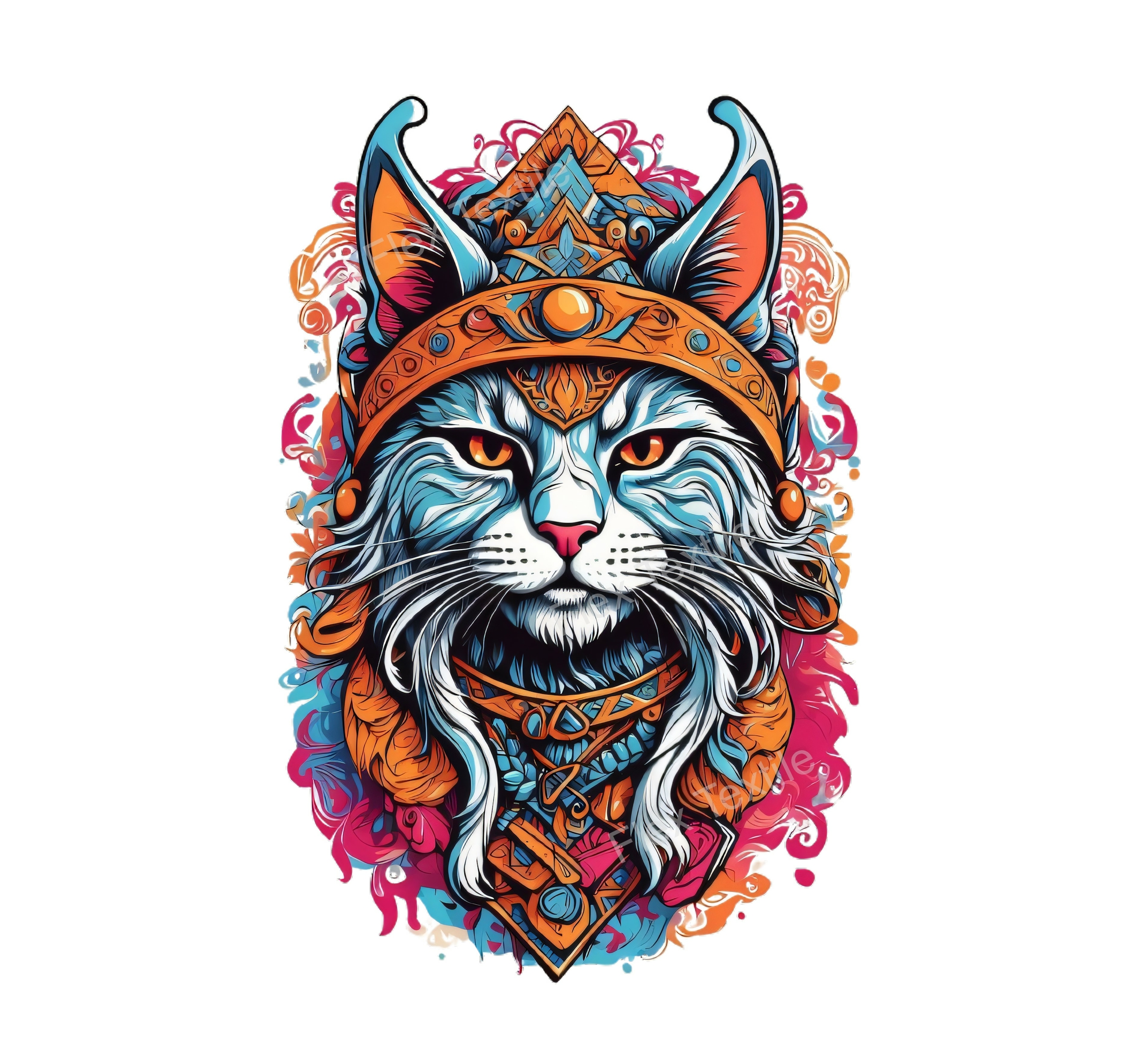 chat guerrier transfert thermocollant impression dtf flex textile