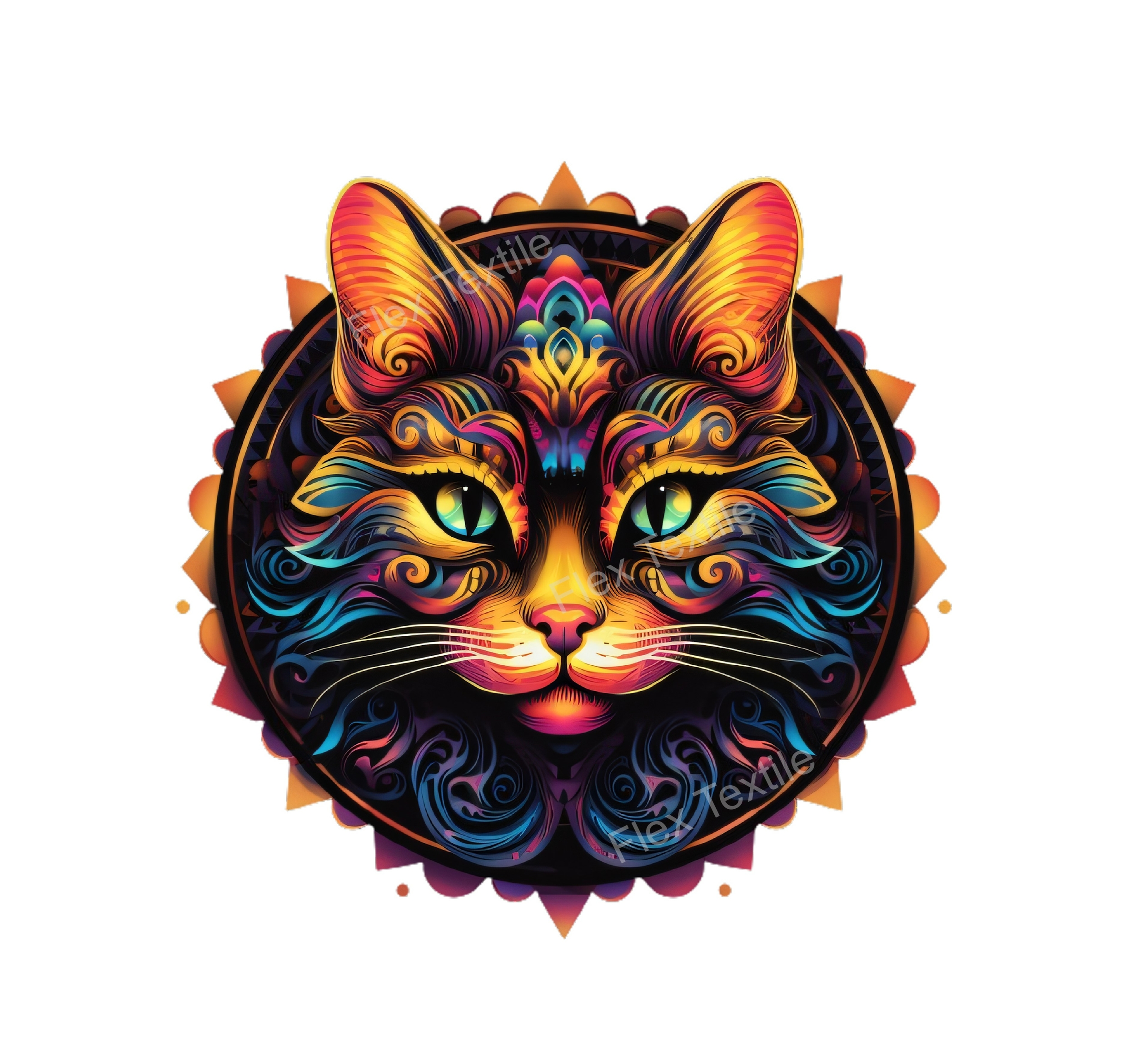 tête chat mandala transfert thermocollant impression dtf flex textile