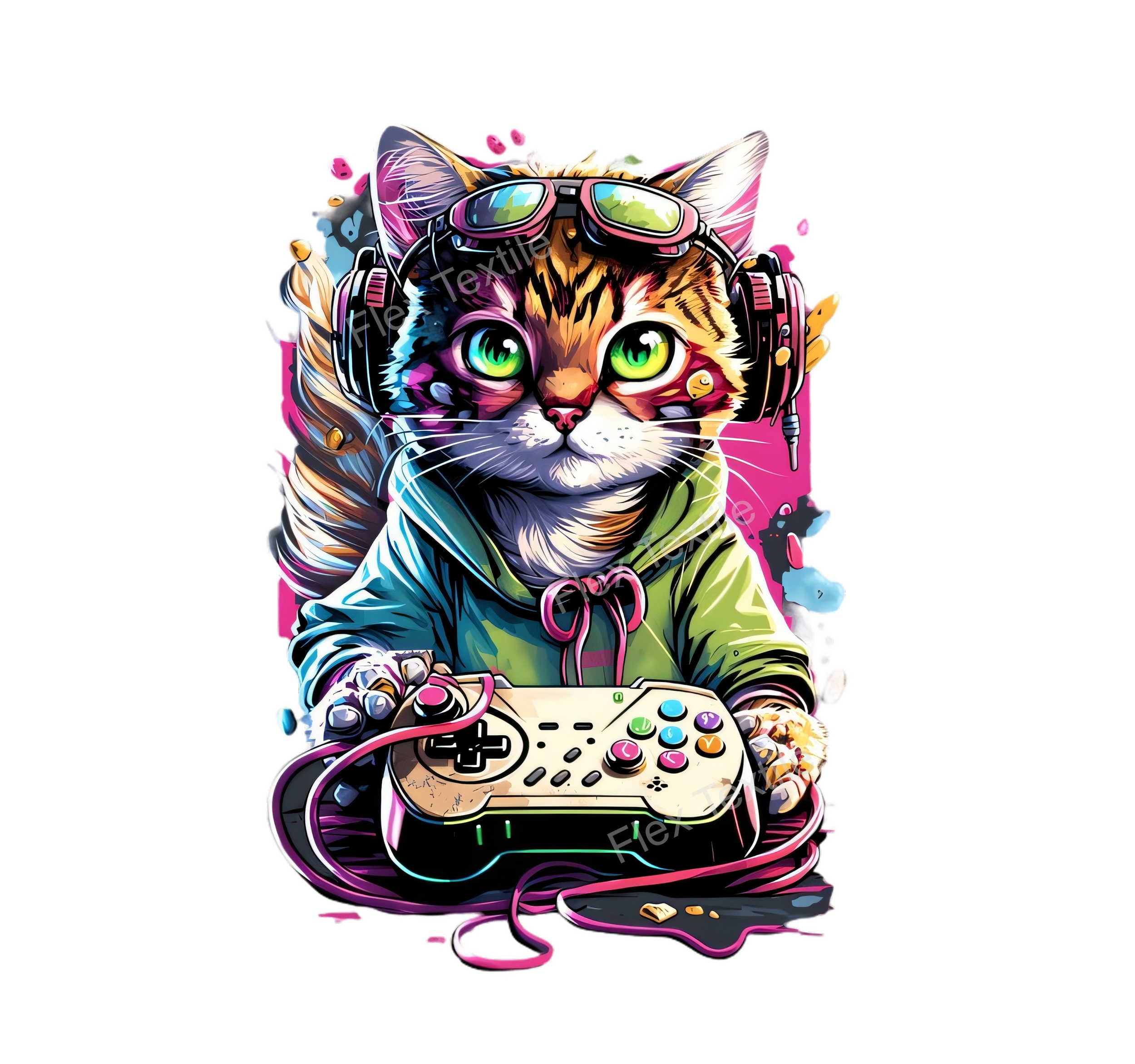 chat gamer transfert thermocollant impression dtf flex textile