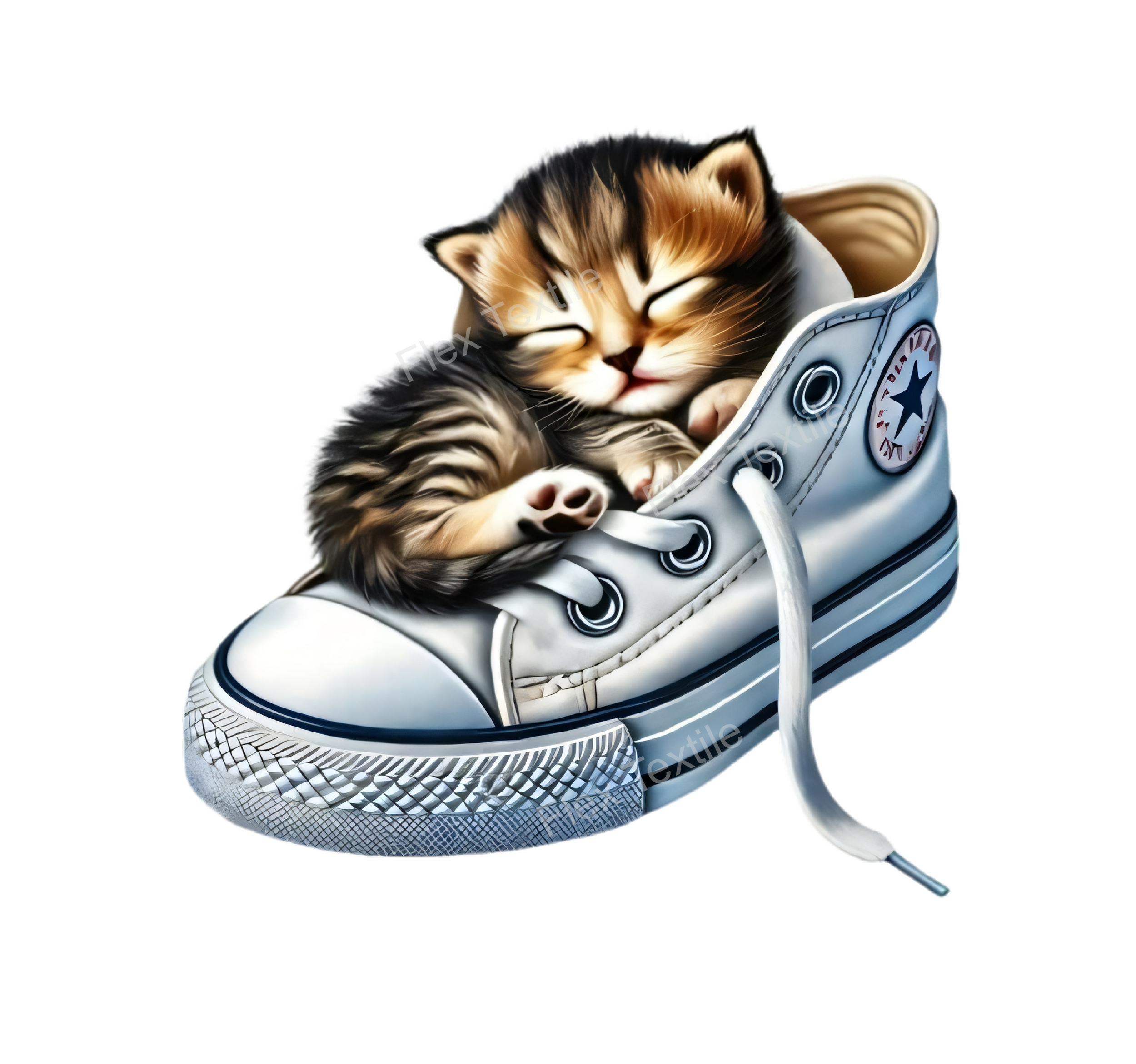 chaton dort chaussure transfert thermocollant impression dtf flex textile