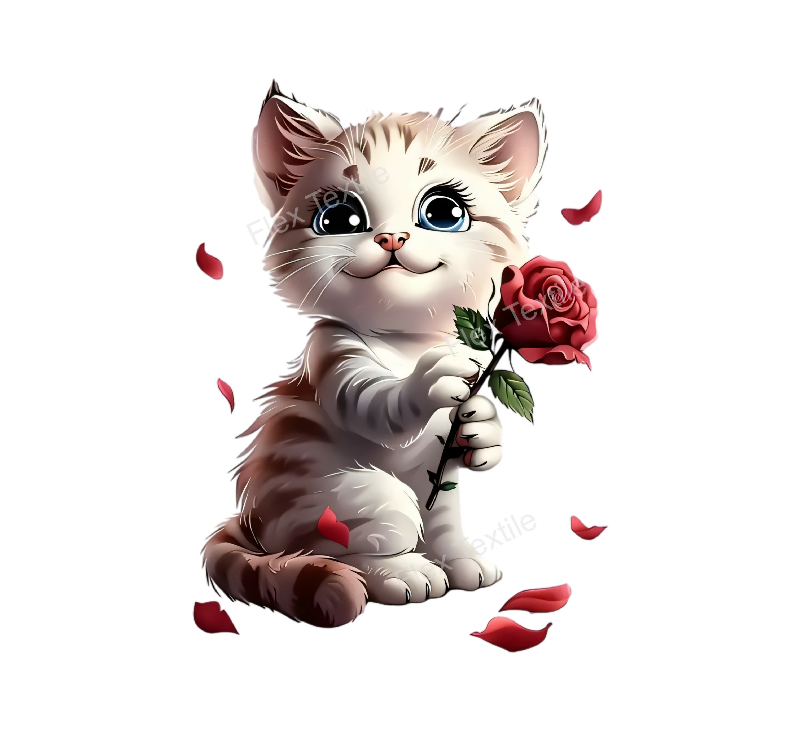 chat rose pétales transfert thermocollant impression dtf flex textile