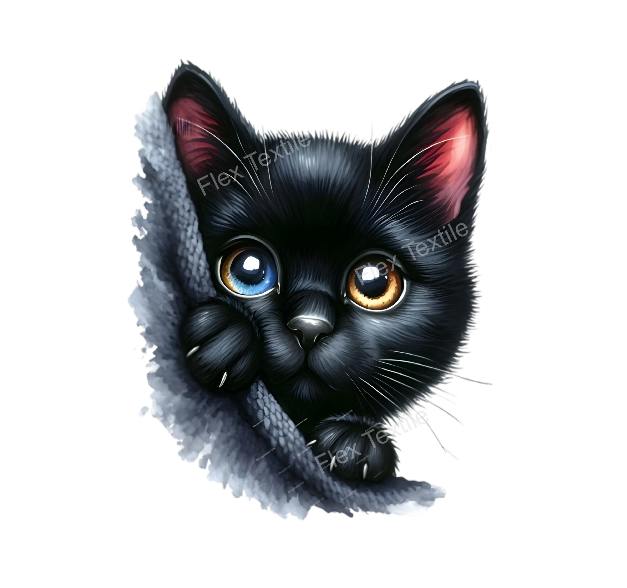 tête chat noir transfert thermocollant impression dtf flex textile