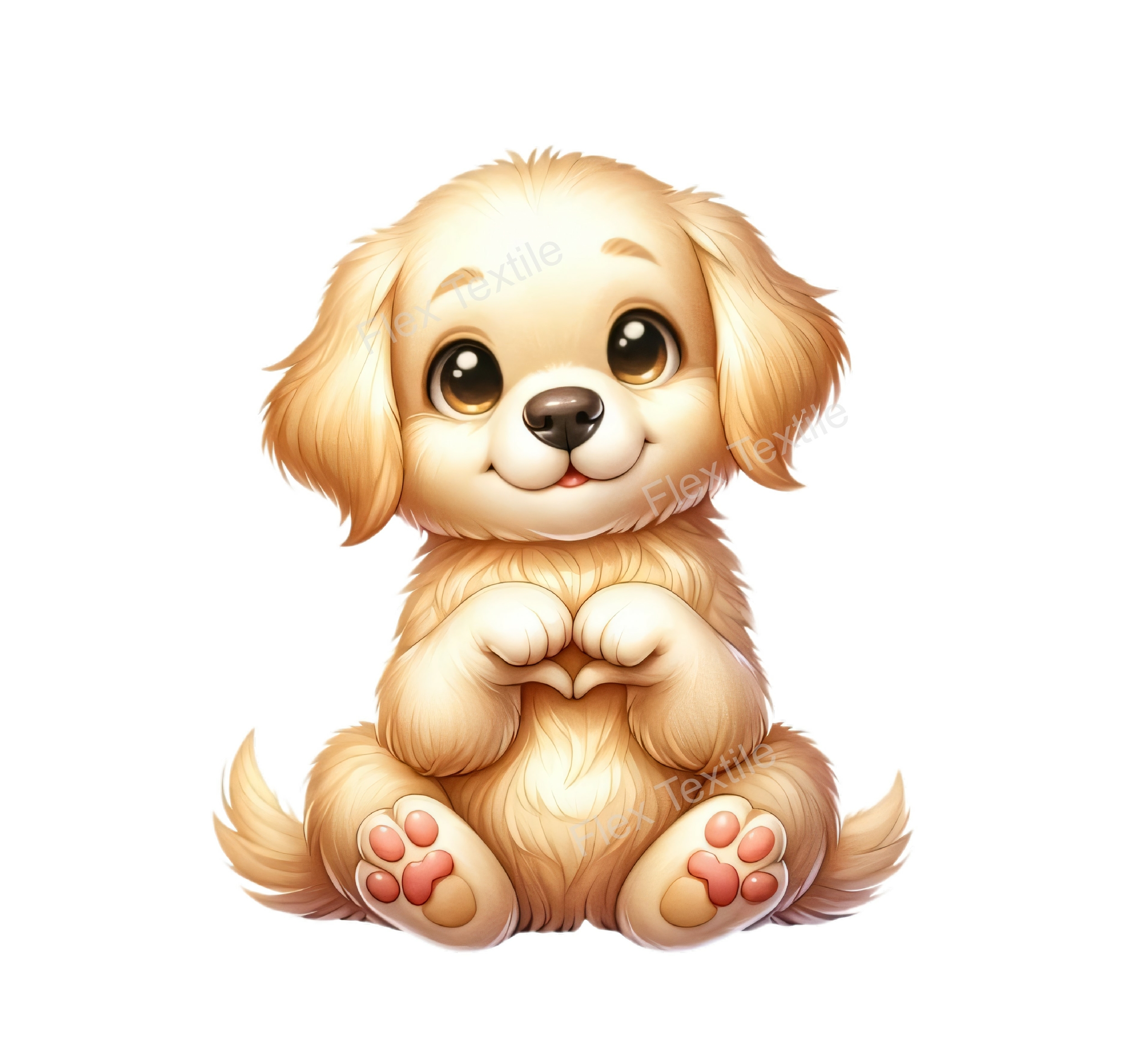 chien assis coeur pattes transfert thermocollant impression dtf flex textile