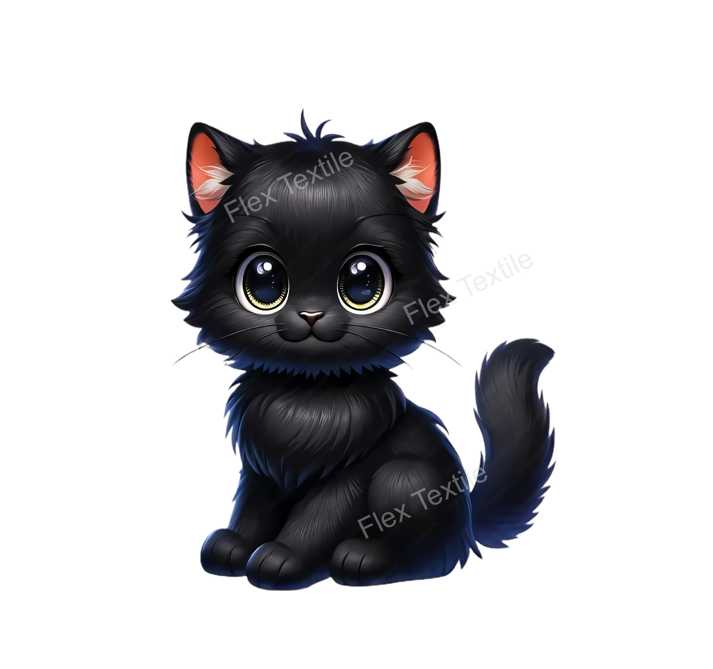 chat noir assis transfert thermocollant impression dtf flex textile