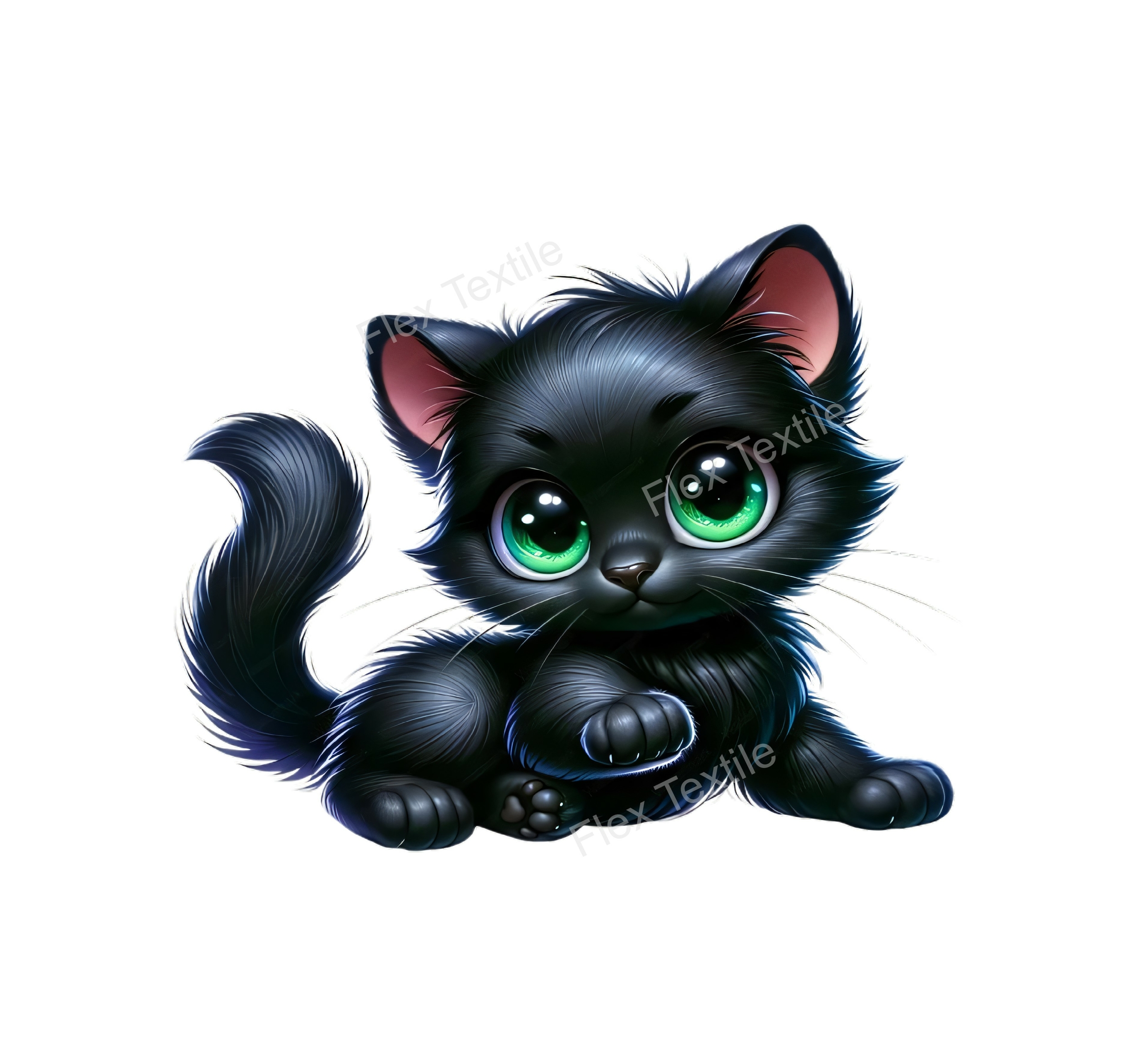 chat noir allongé trabsfert thermocollant impression dtf flex textile