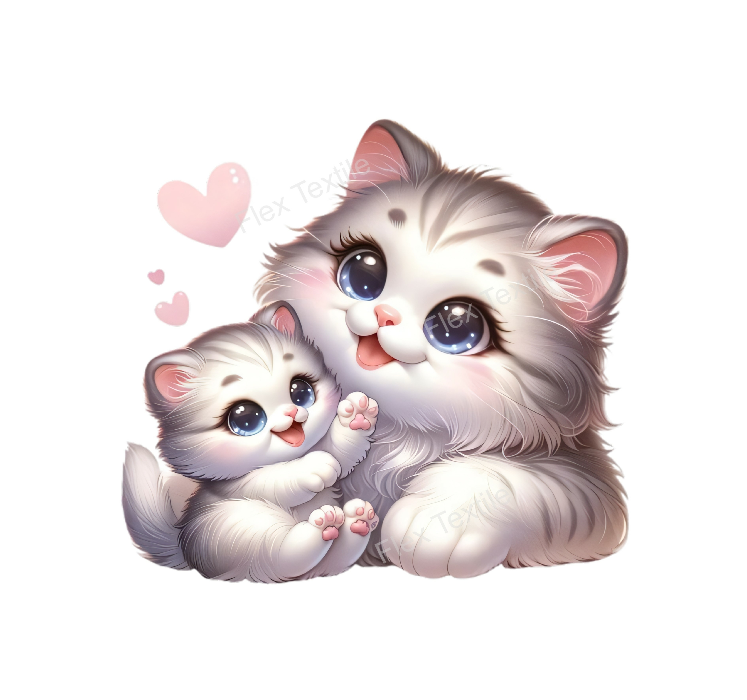 chat et chaton câlin coeurs transfert thermocollant impression dtf flex textile