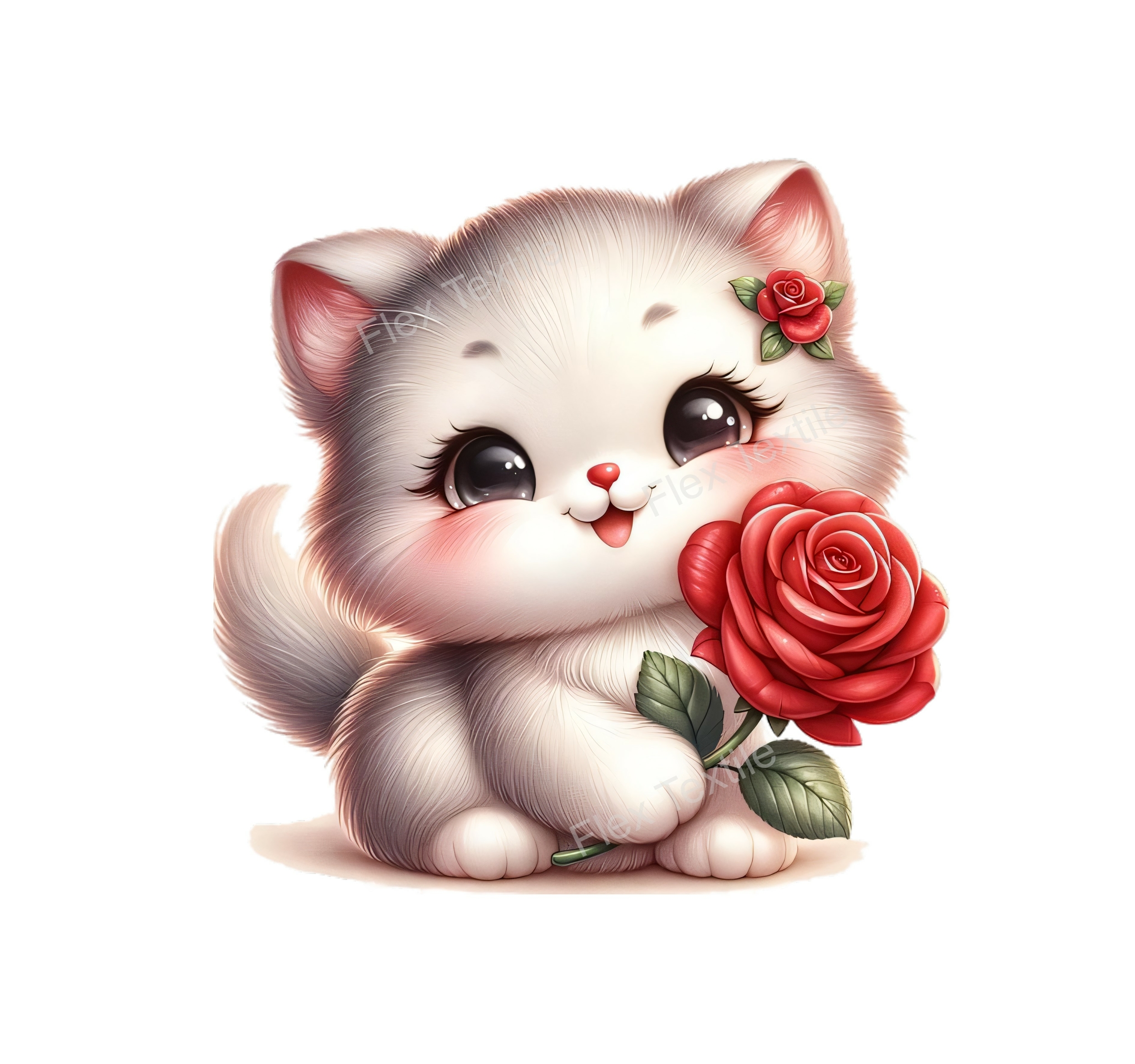 chat rose rouge transfert thermocollant impression dtf flex textile