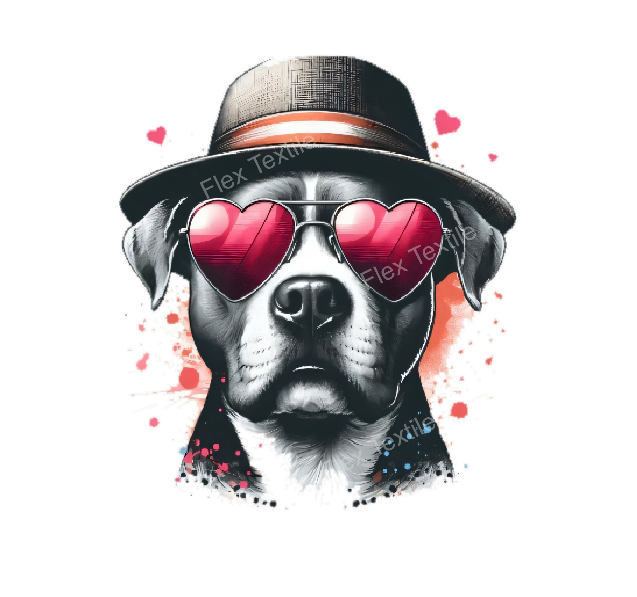 chien chapeau coeurs transfert thermocollant impression dtf flex textile