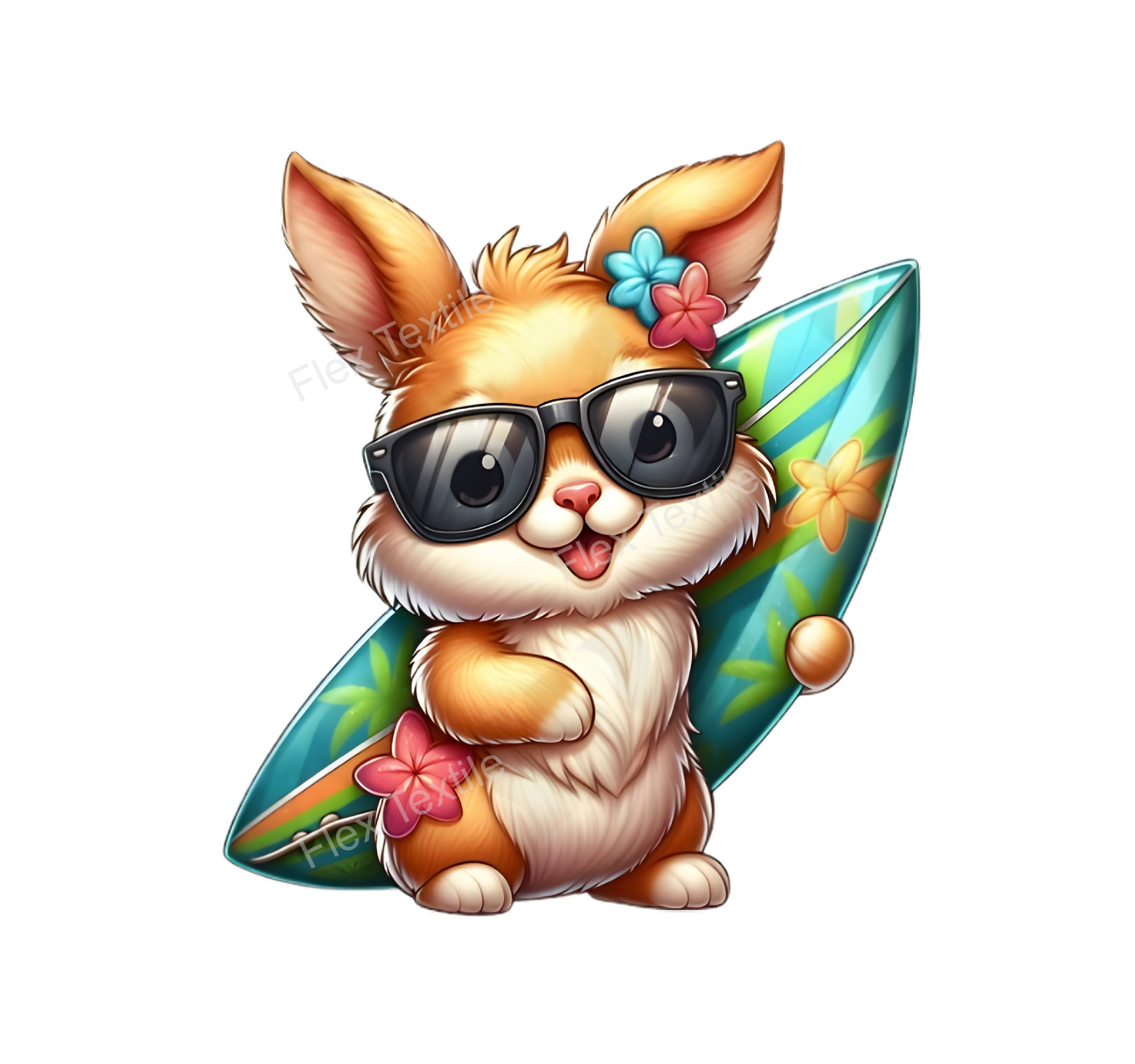 lapin lunettes planche surf transfert thermocollant impression dtf flex textile