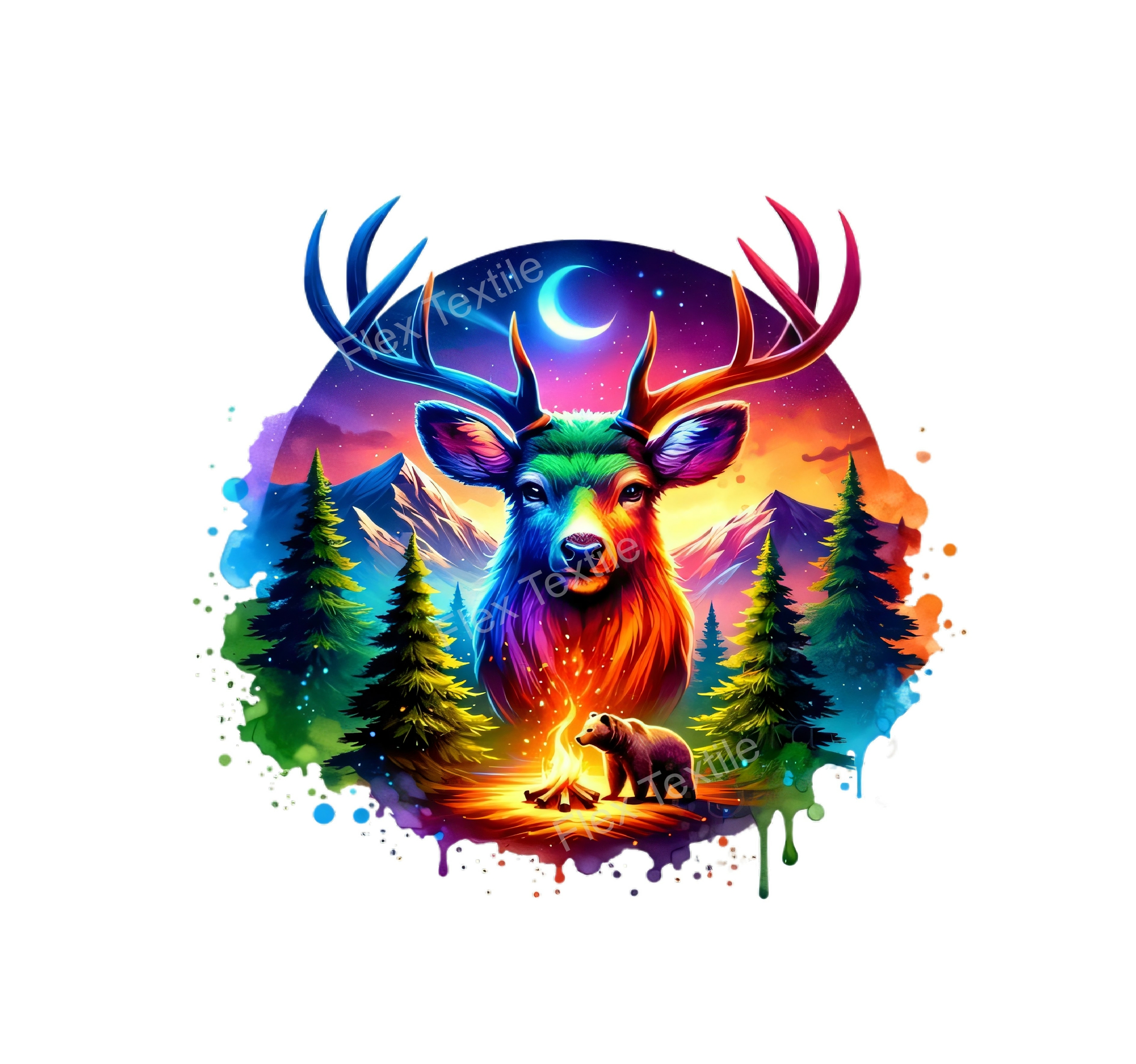 cerf paysage coloré transfert thermocollant impression dtf flex textile