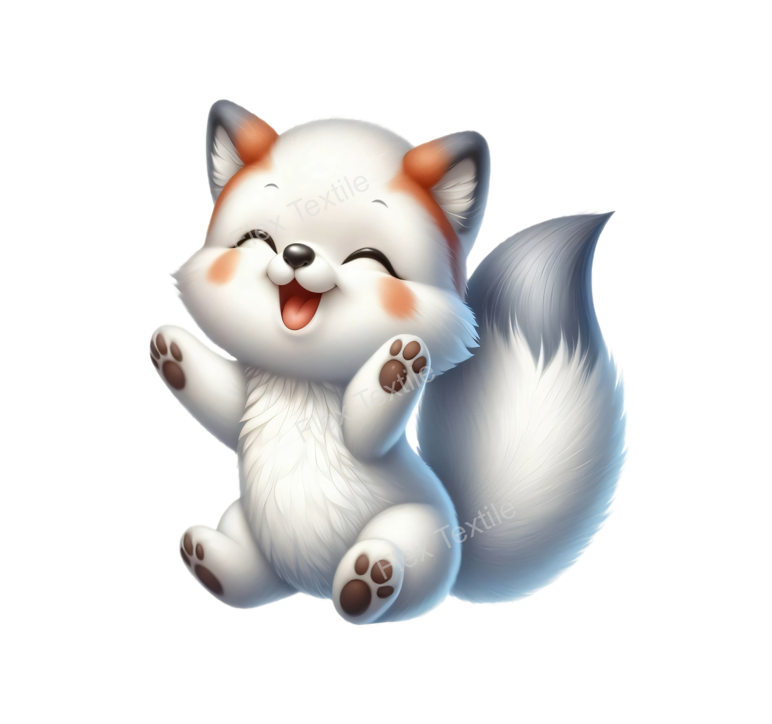 renard blanc joyeux transfert thermocollant impression dtf flex textile