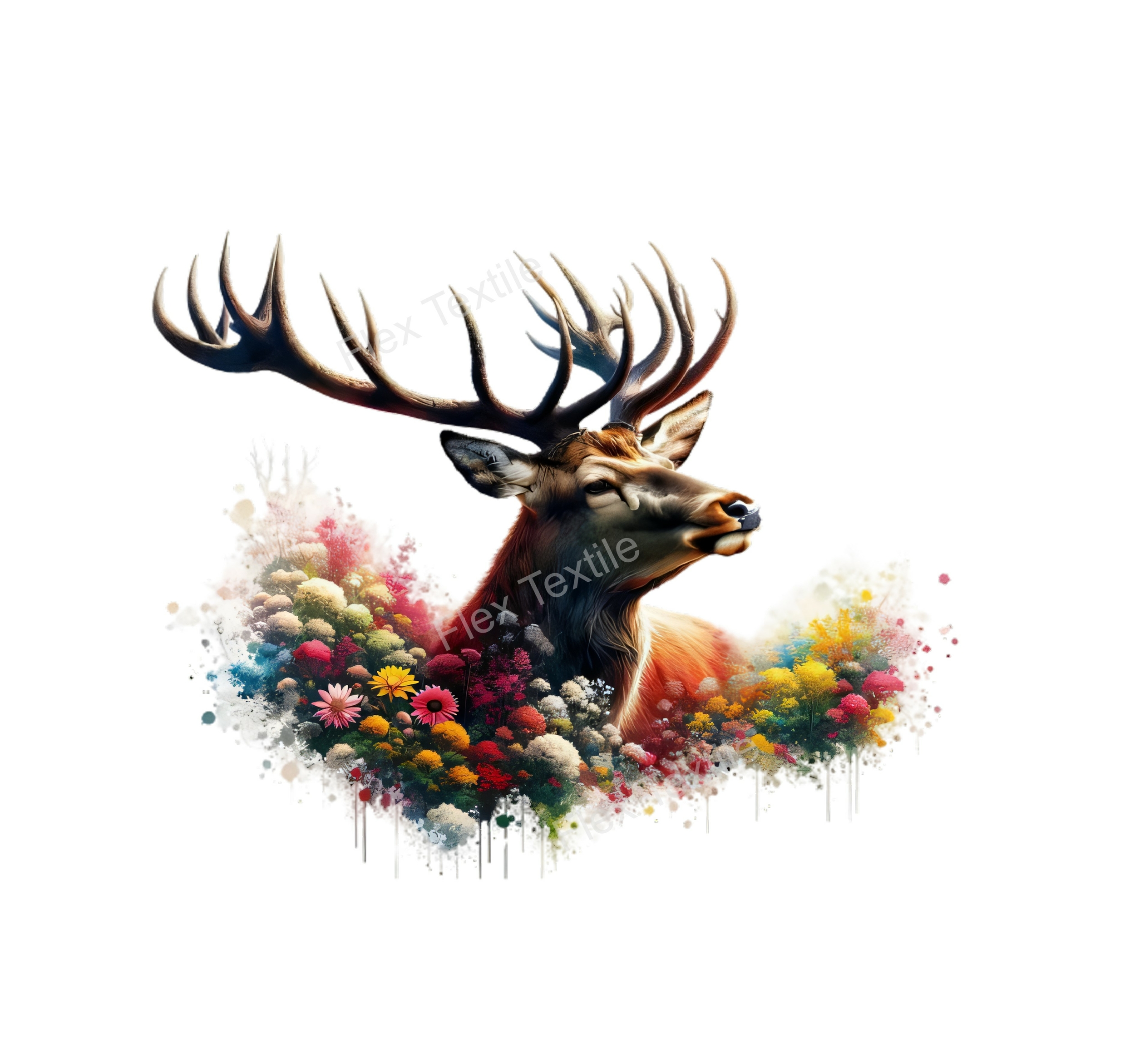 cerf bois fleurs transfert thermocollant impression dtf flex textile