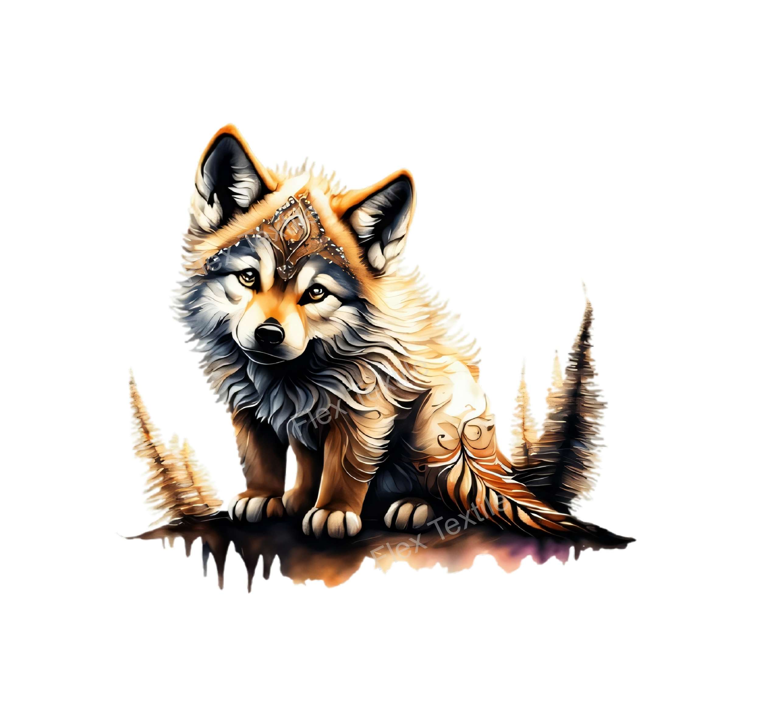 bébé loup mystique transfert thermocollant impression dtf flex textile