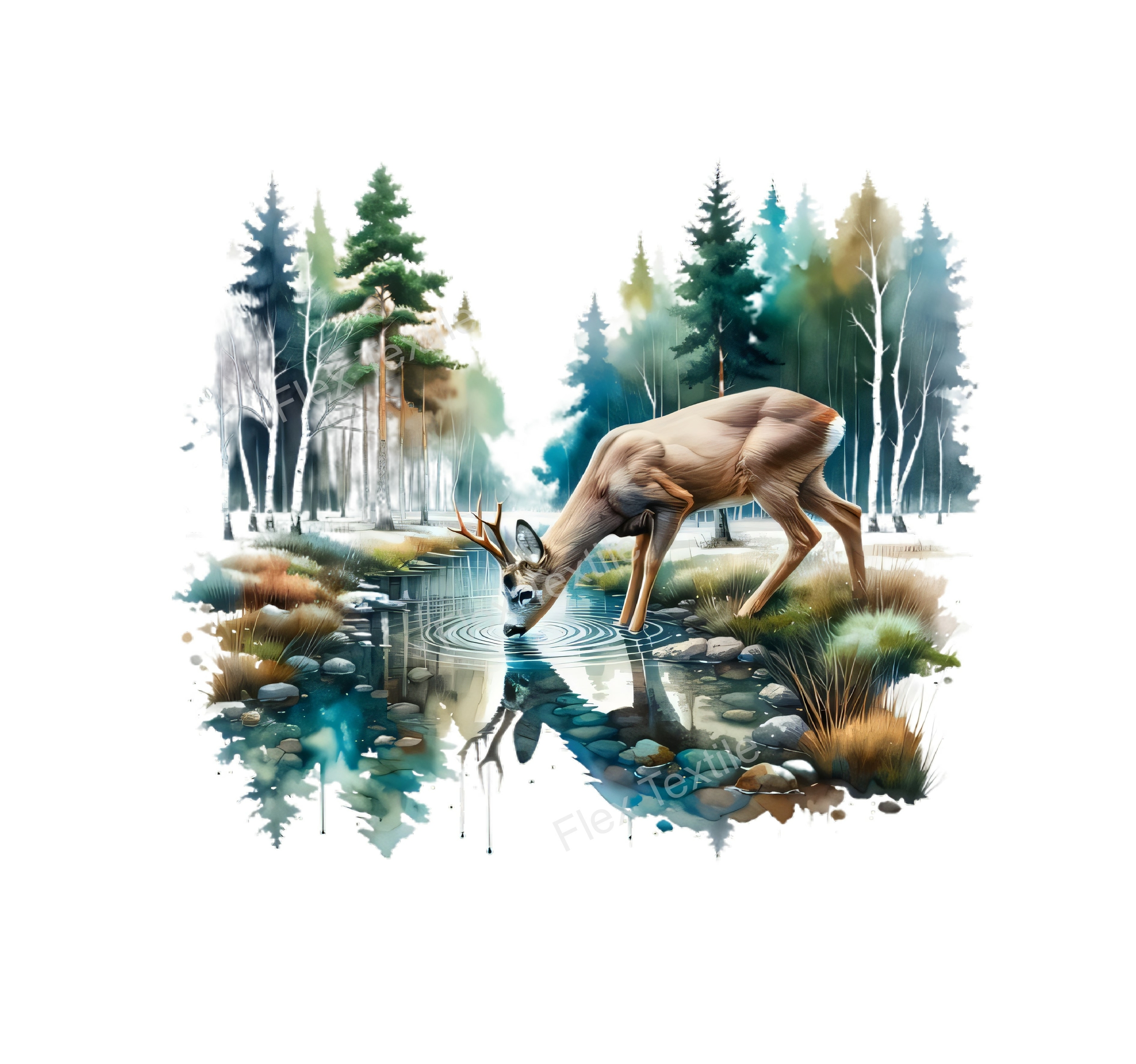 chevreuil forêt rivière transfert thermocollant impression dtf flex textile