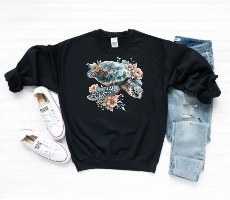 Tortue Mer Fleurs1