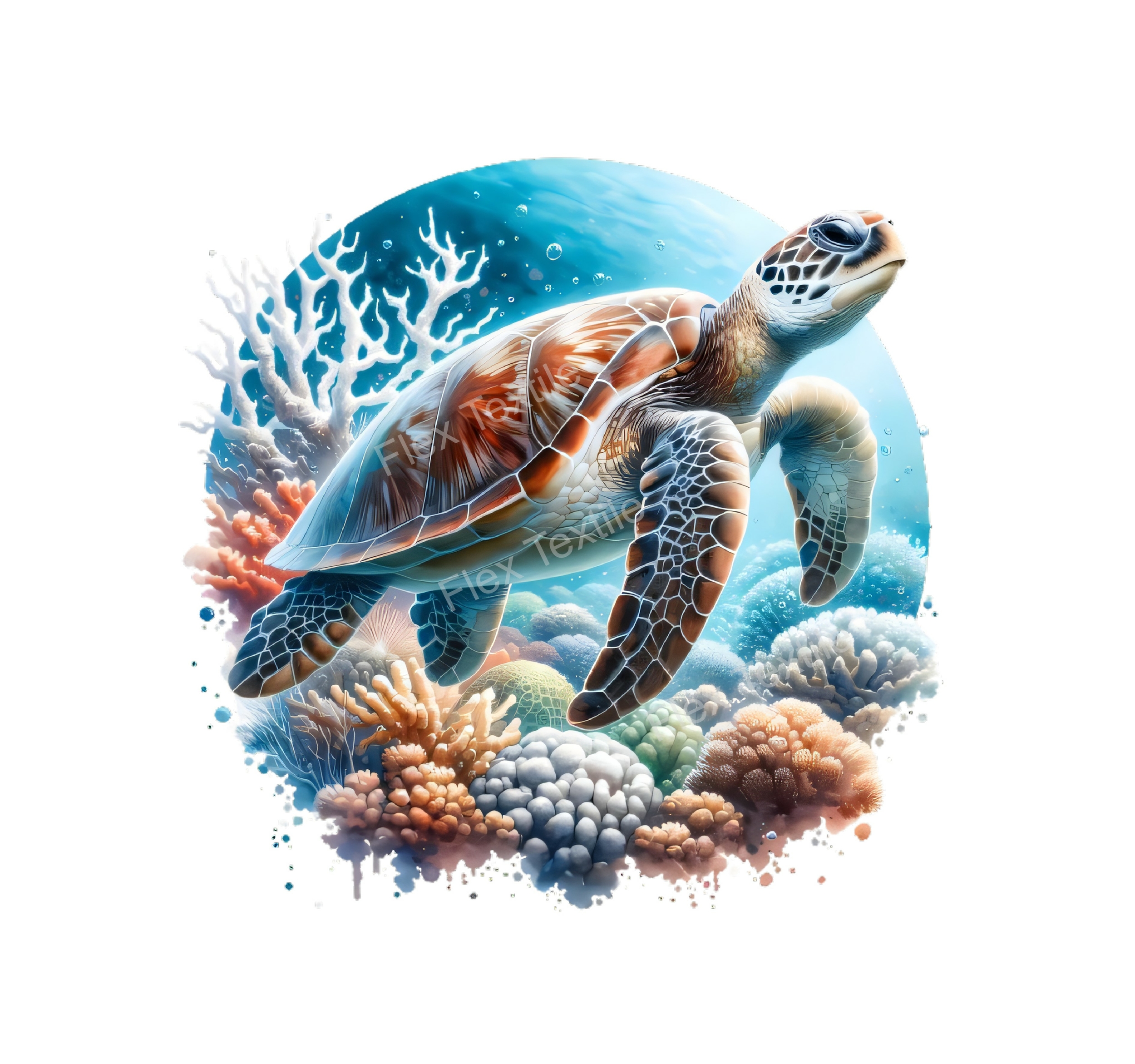tortue mer océan corail transfert thermocollant impression dtf flex textile