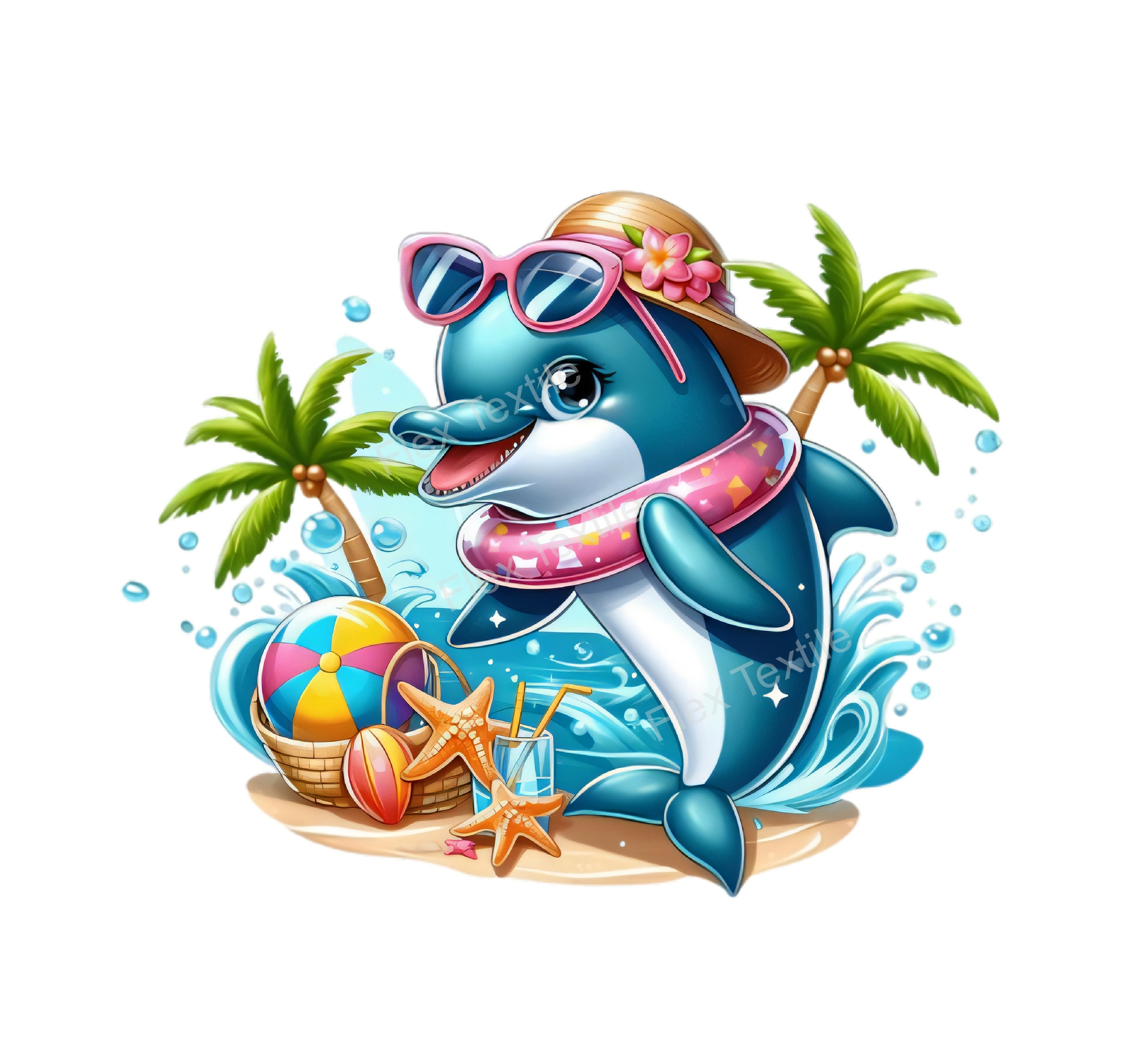 Dauphin plage bouée chapeau transfert thermocollant impression dtf flex textile