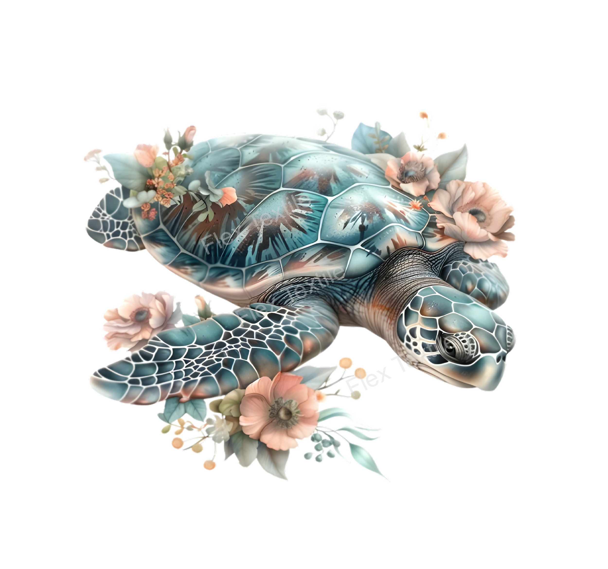 tortue mer fleurs transfert thermocollant impression dtf flex textile