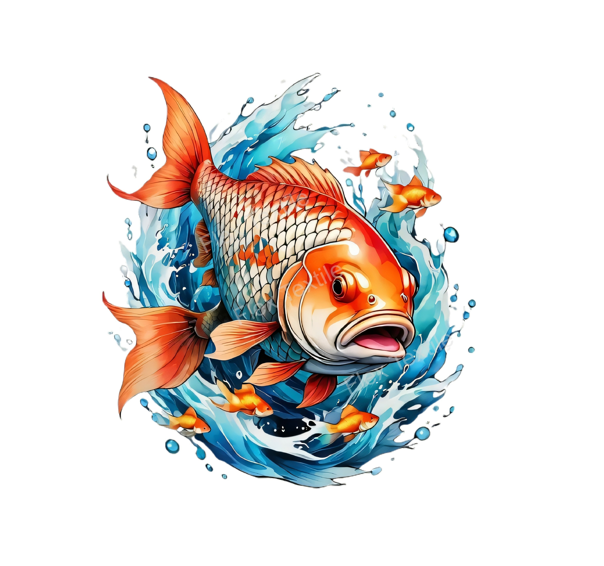 poisson carpe eau transfert thermocollant impression dtf flex textile