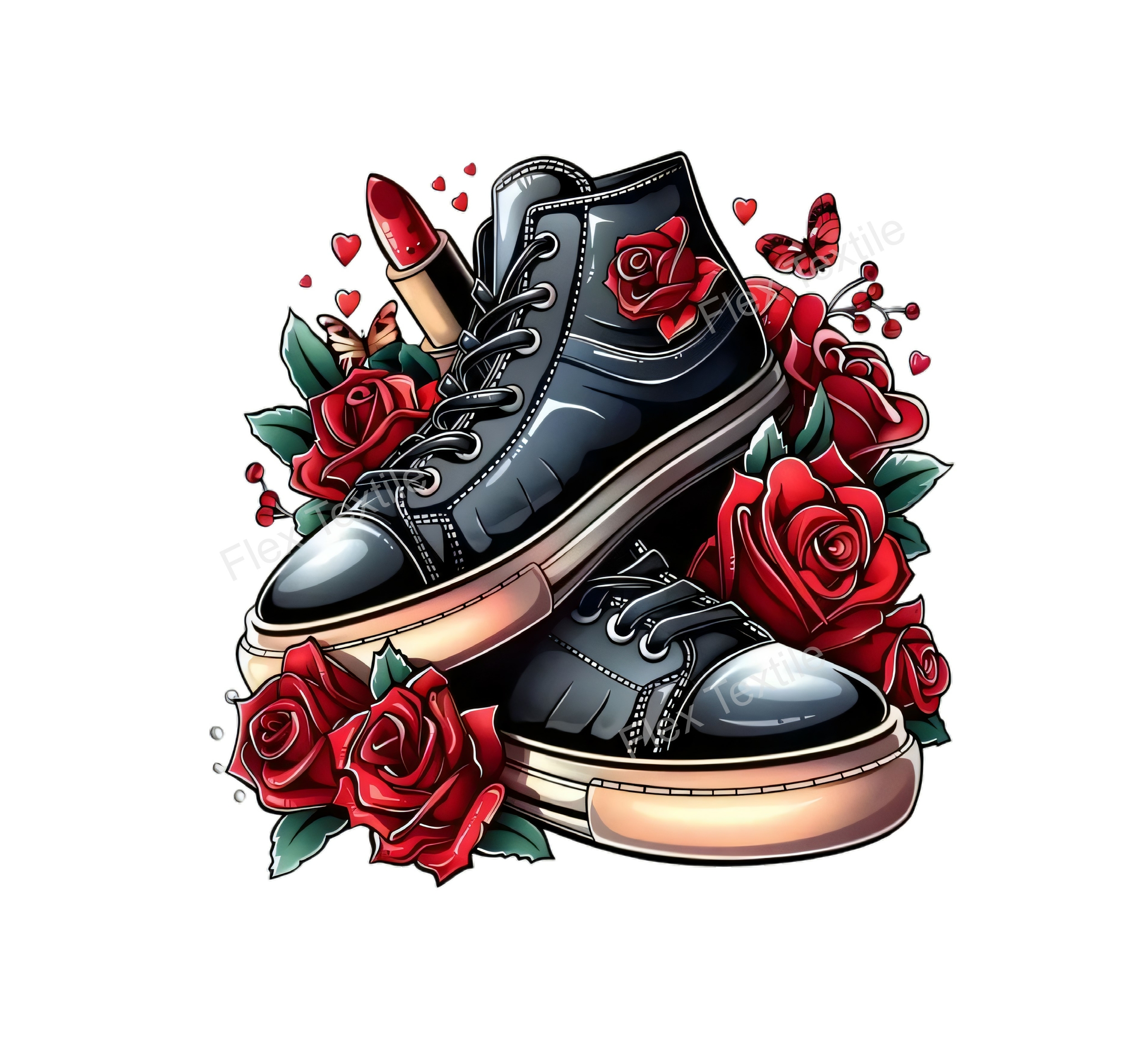 paire chaussures fleurs transfert thermocollant impression dtf flex textile