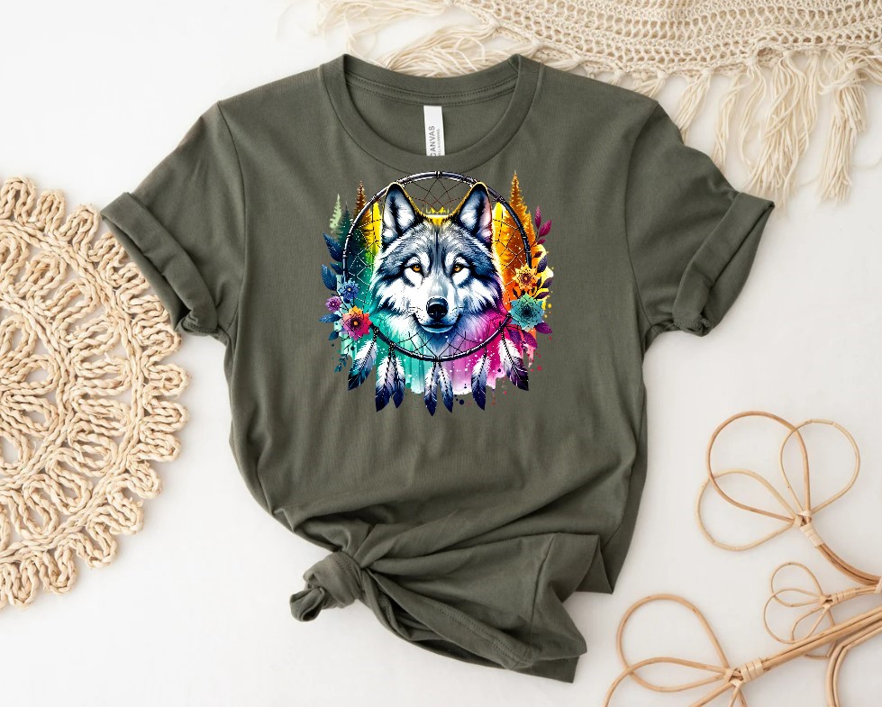 Loup Attrape Rêve Fleurs Plumes1
