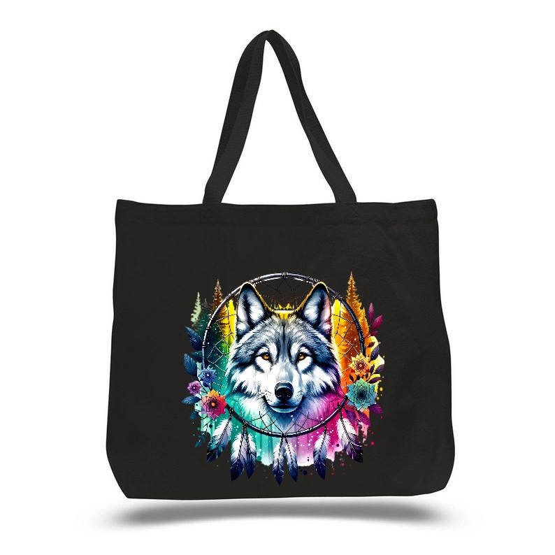 Loup Attrape Rêve Fleurs Plumes2
