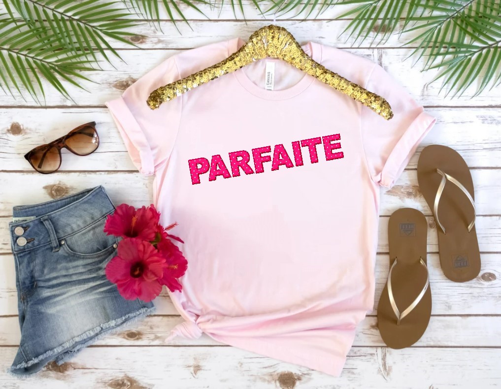 alphabet rose perles nacrées transfert thermocollant impresion dtf flex textile t-shirt femme homme enfant bébé