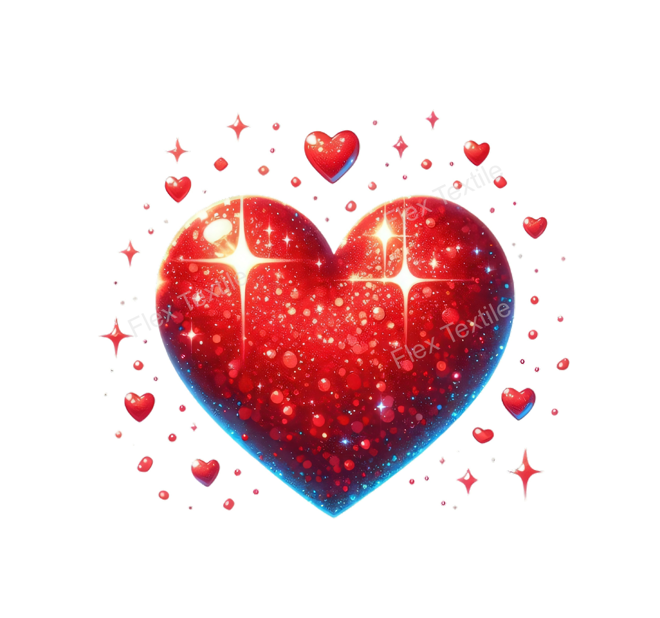 gros coeur rouge petits coeurs transfert thermocollant impression dtf flex textile